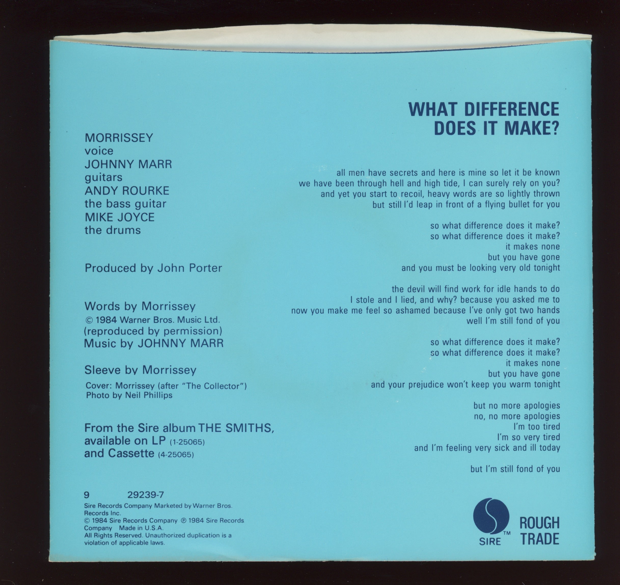 The Smiths - What Difference Does It Make? on Sire Promo With Picture Sleeve