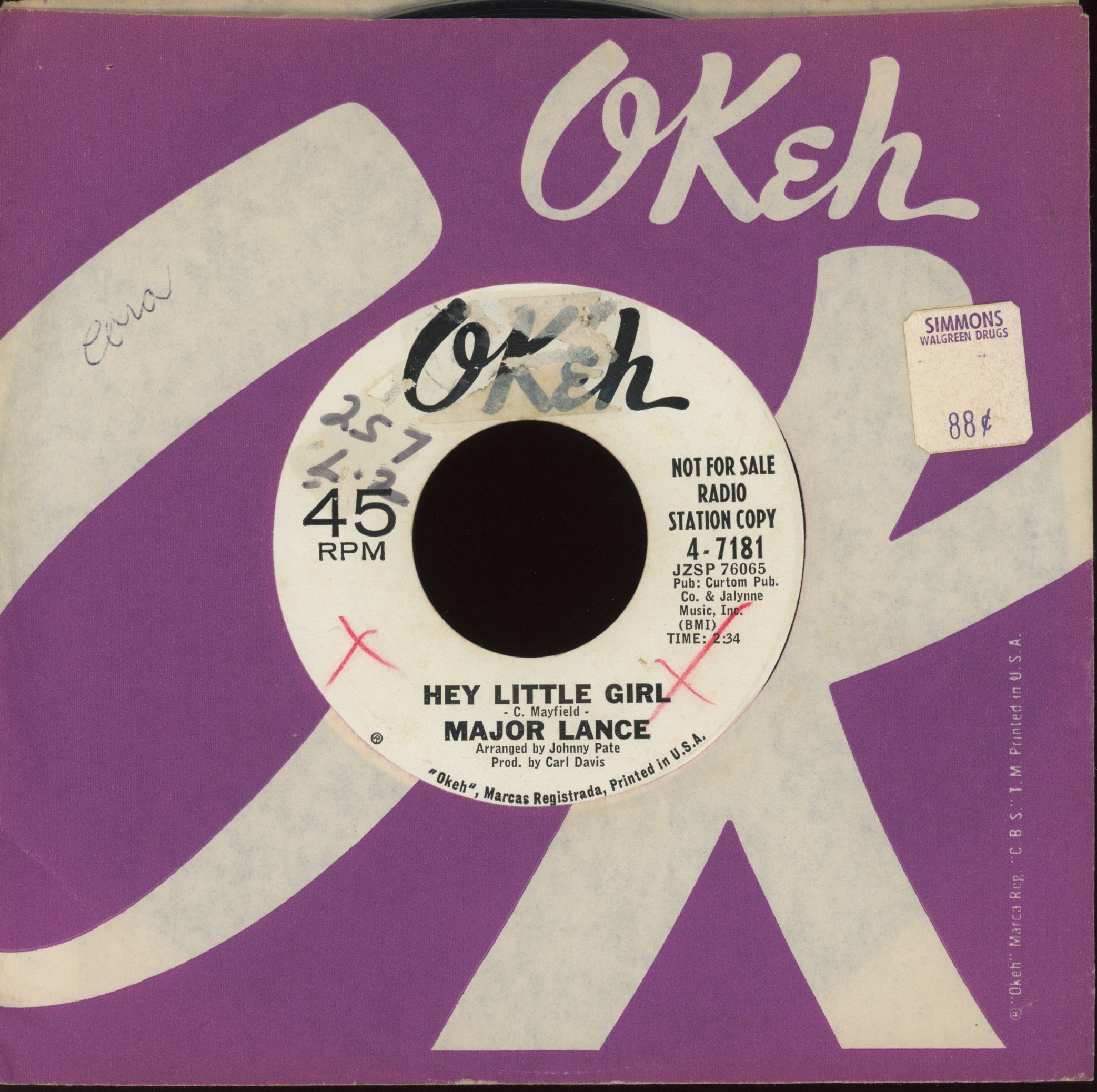 Major Lance - Hey Little Girl on Okeh Promo Northern Soul 45