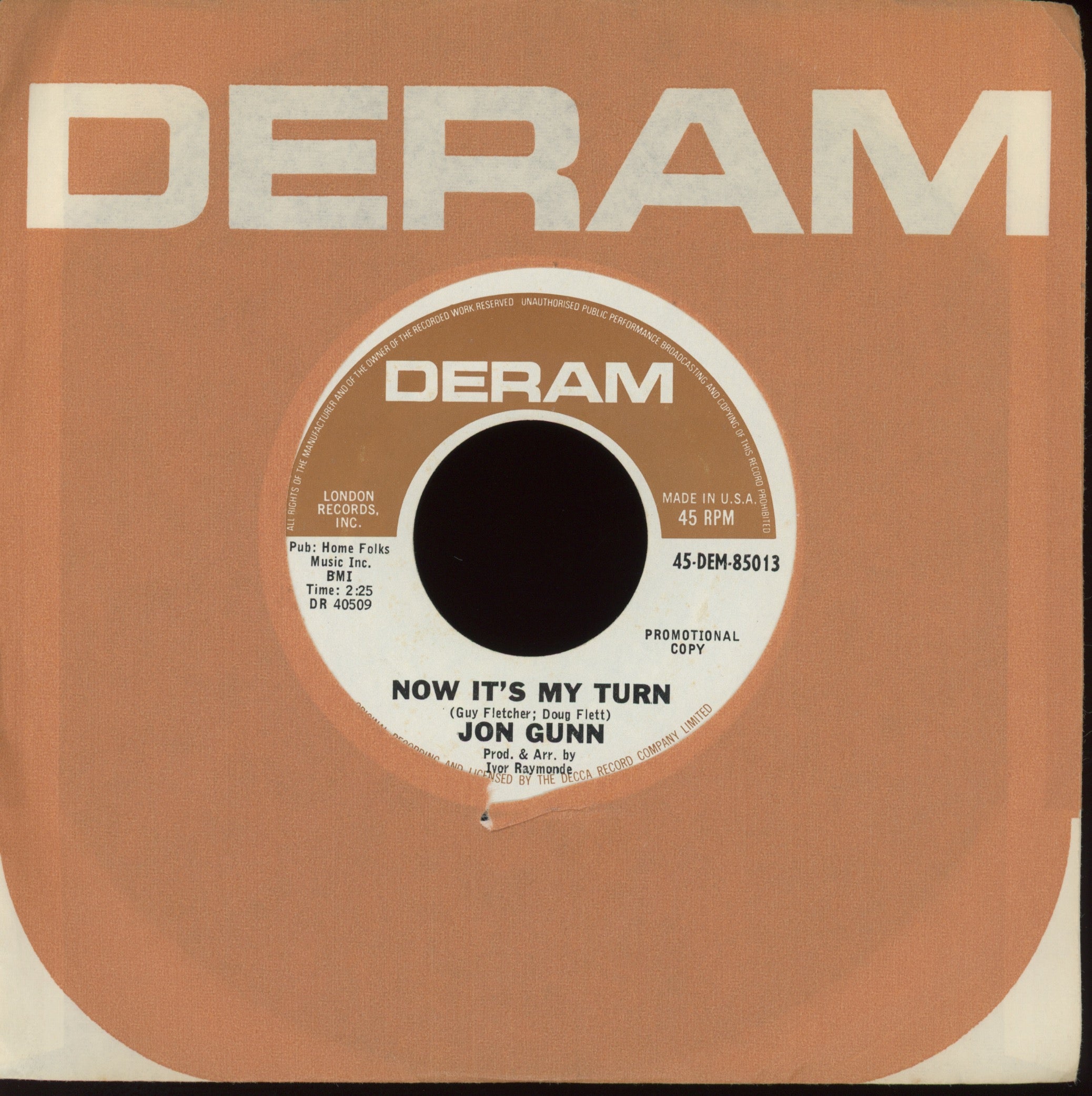 John Gunn - I Just Made Up My Mind on Deram Promo Northern Soul 45