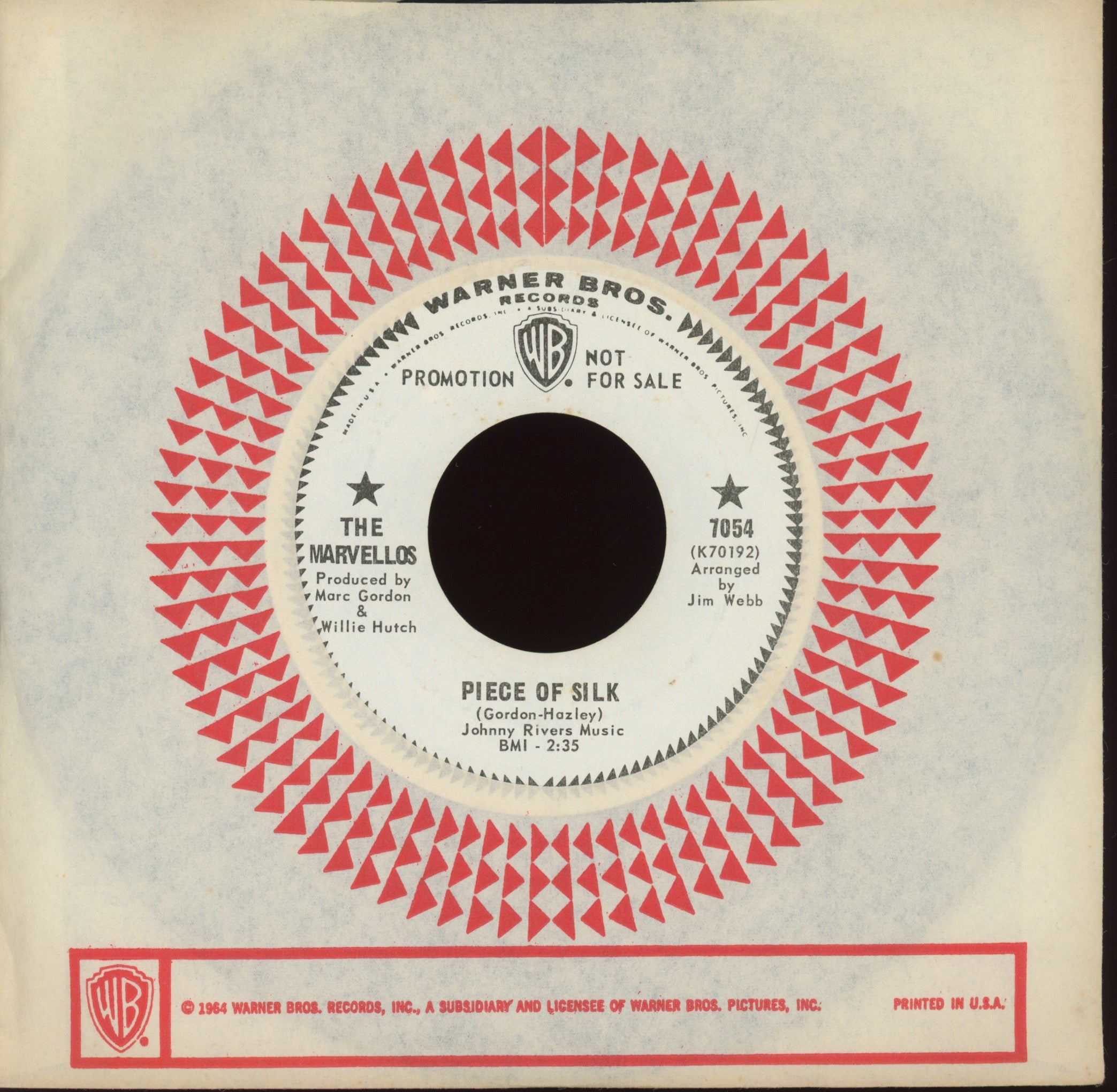 The Marvellos - Piece Of Silk on WB  Promo Northern Soul 45