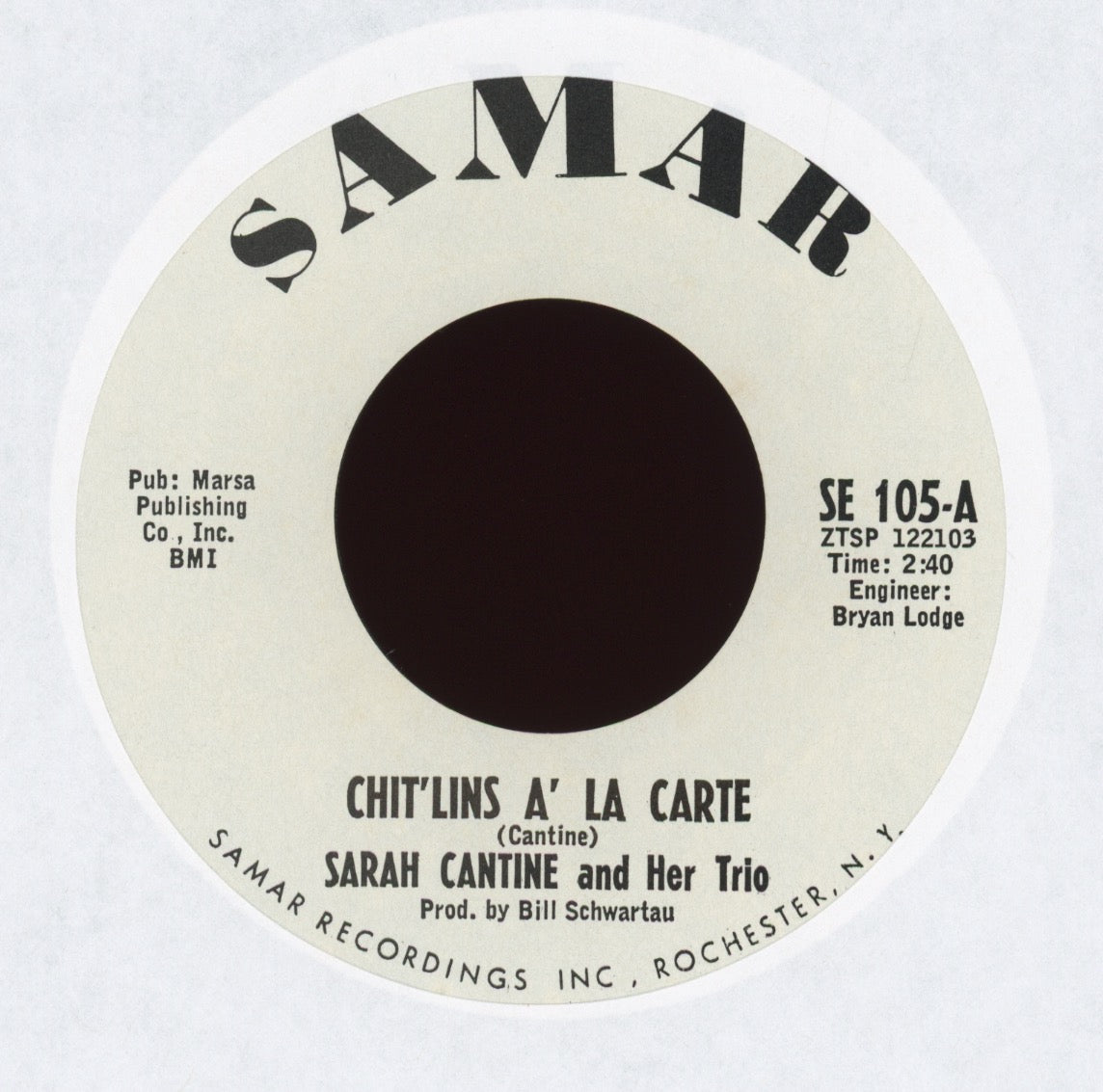 The Sarah Cantine Trio - Chit'Lins A' La Carte on Samar Mod Soul Jazz 45