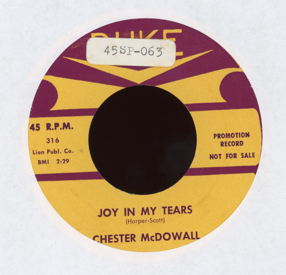 Chet McDowell - Joy In My Tears on Duke Promo R&B 45