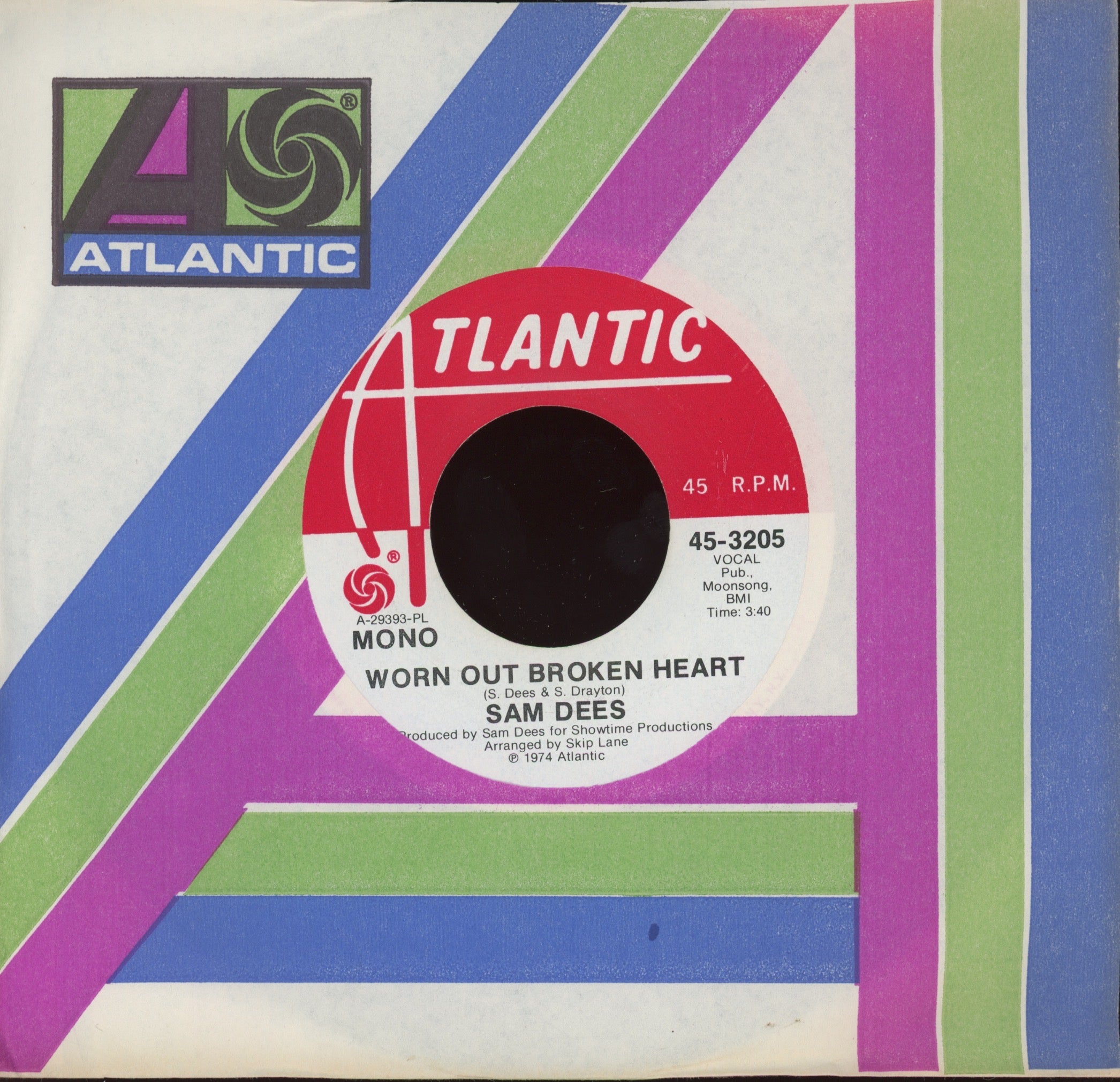 Sam Dees - Worn Out Broken Heart on Atlantic Promo Sweet Soul 45