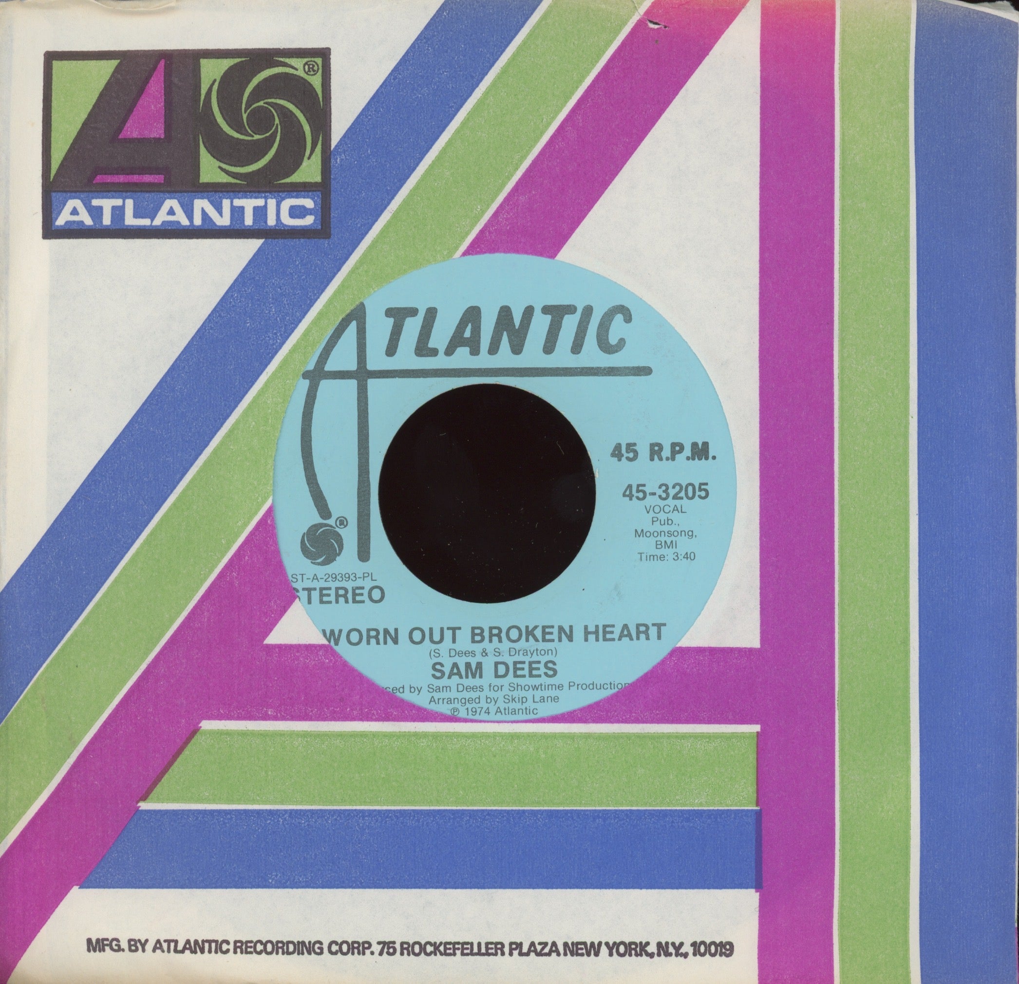 Sam Dees - Worn Out Broken Heart on Atlantic Promo Sweet Soul 45