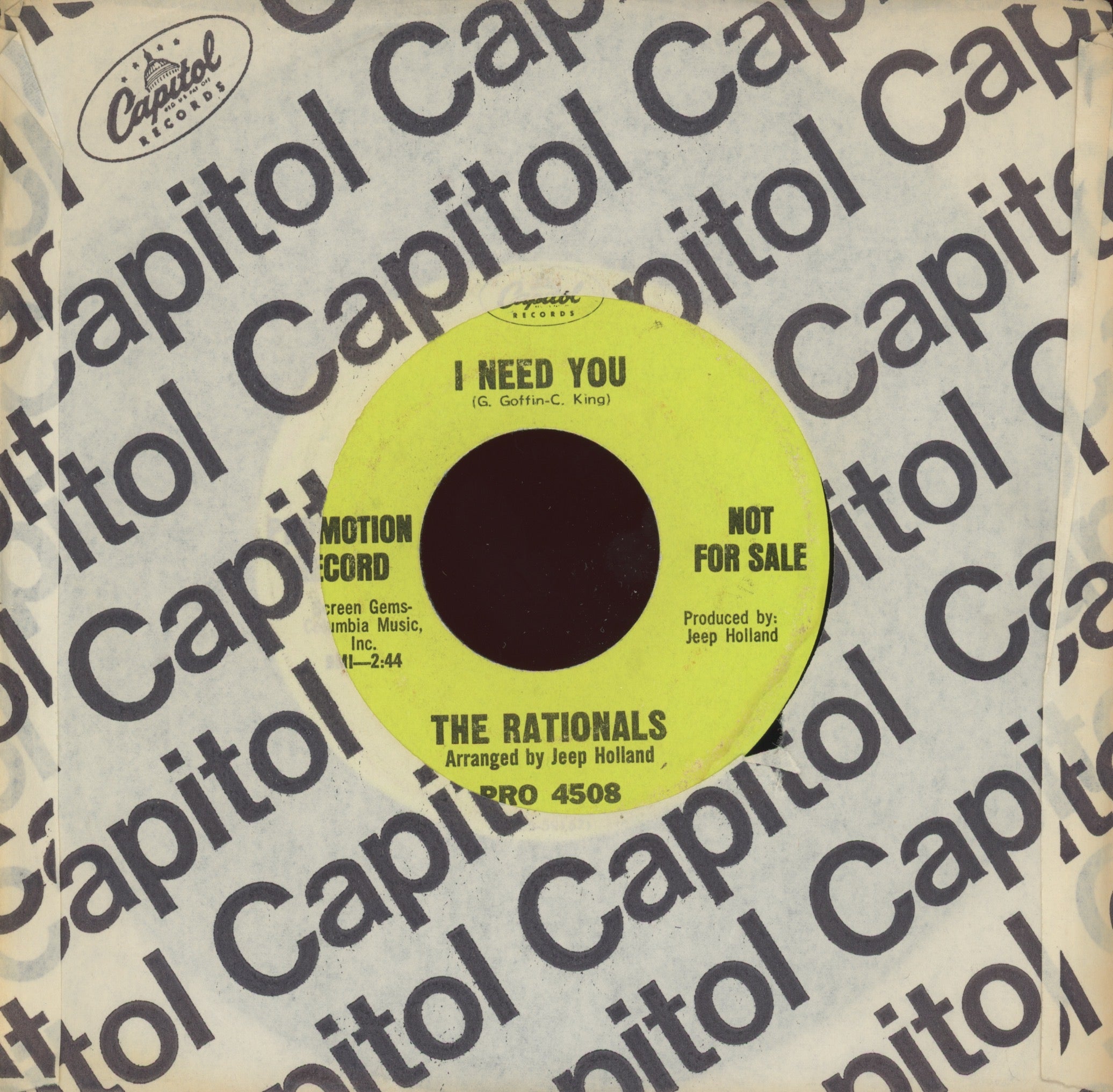 The Rationals - I Need You on Capitol Promo Soul 45