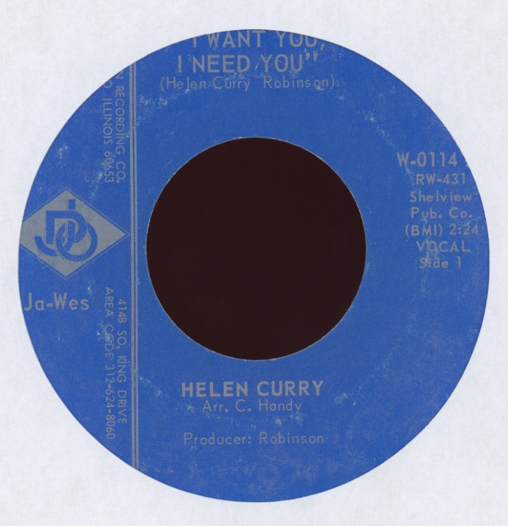 Helen Curry - I Want You, I Need You on Ja Wes Soul Funk 45