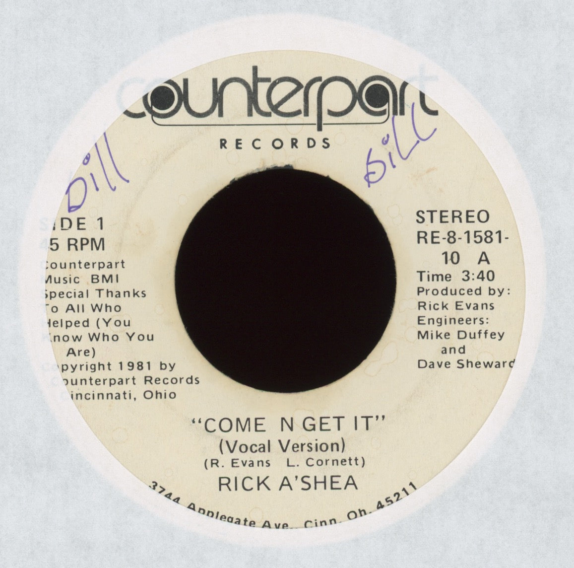 Rick A'Shea - Come 'N Get It on Counterpart Modern Soul Boogie 45