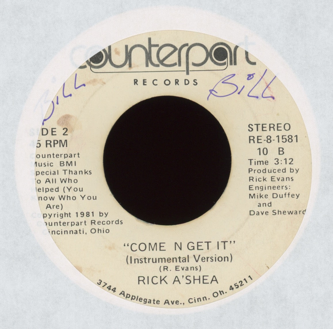 Rick A'Shea - Come 'N Get It on Counterpart Modern Soul Boogie 45