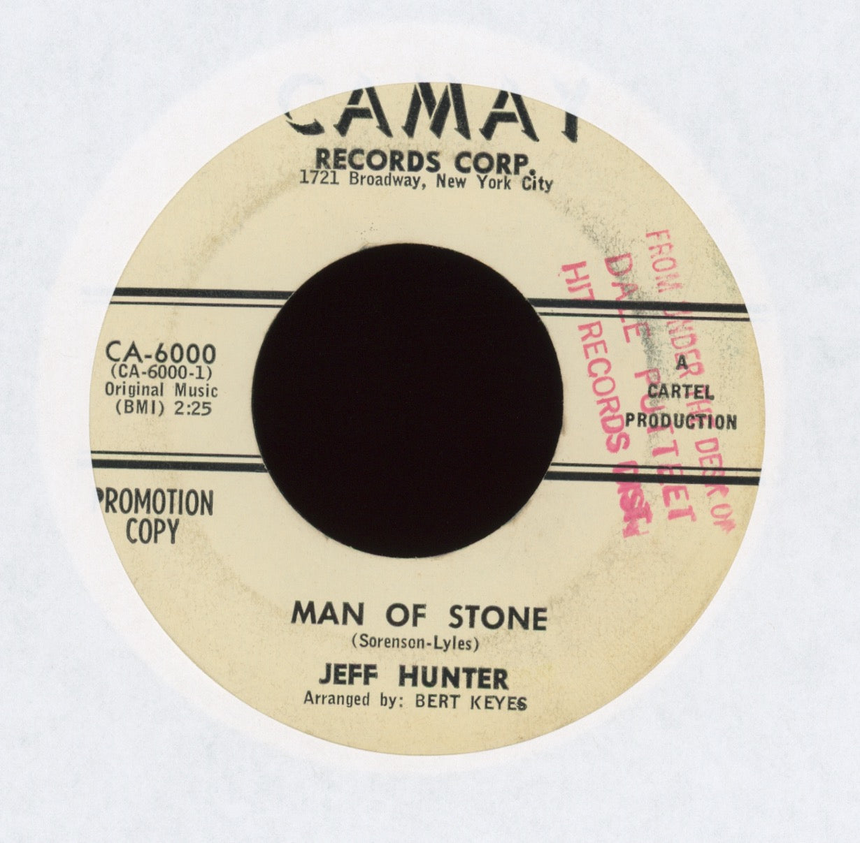 Jeff Hunter - Man Of Stone on Camway Promo Northern Soul 45