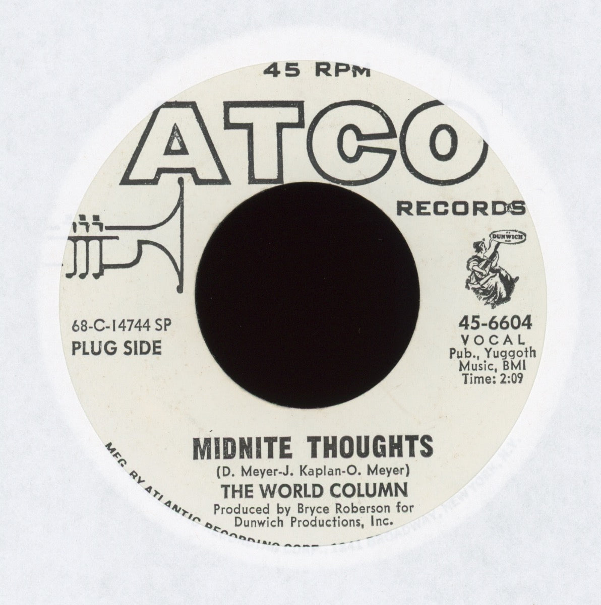 World Column - Midnite Thoughts on Atco Promo Garage Psych 45