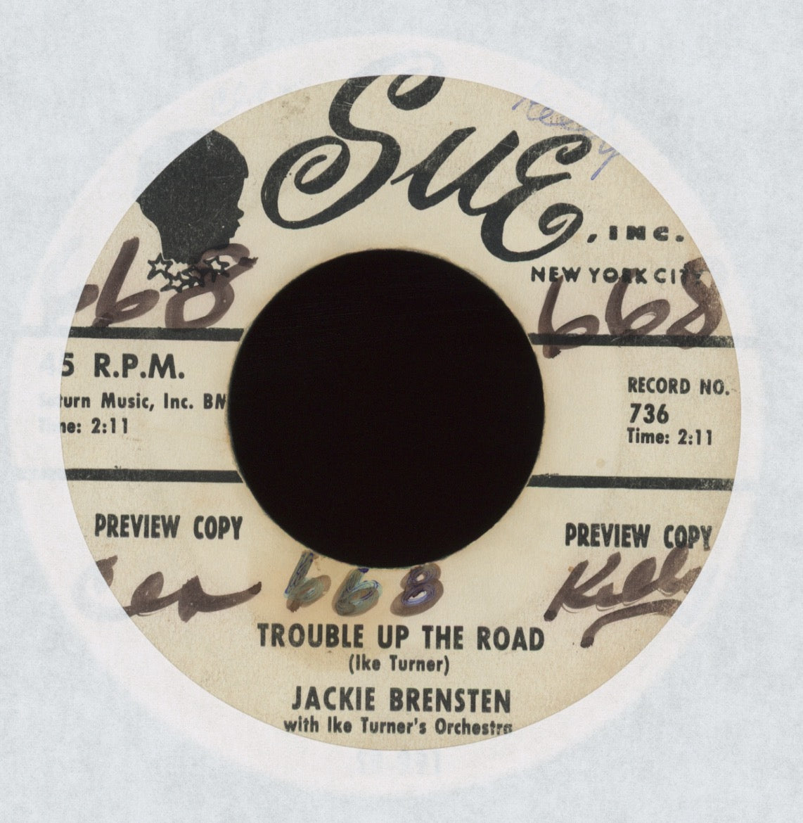 Jackie Brenston - Trouble Up The Road on Sue Promo R&B 45