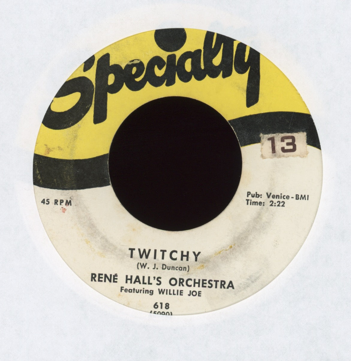 René Hall's Orchestra - Twitchy on Specialty R&B 45