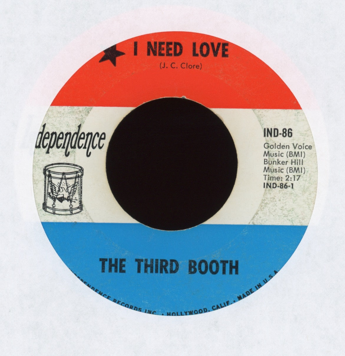 The Third Booth - I Need Love on Independence Garage 45