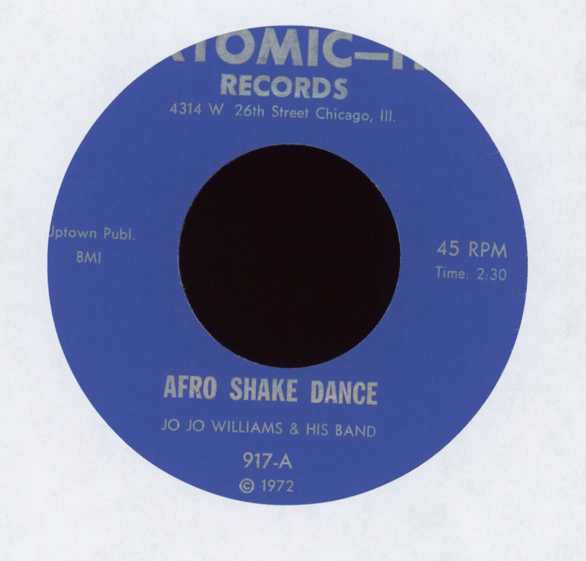 Jo Jo Williams And His Band - Afro Shake Dance on Atomic-H R&B Blues 45