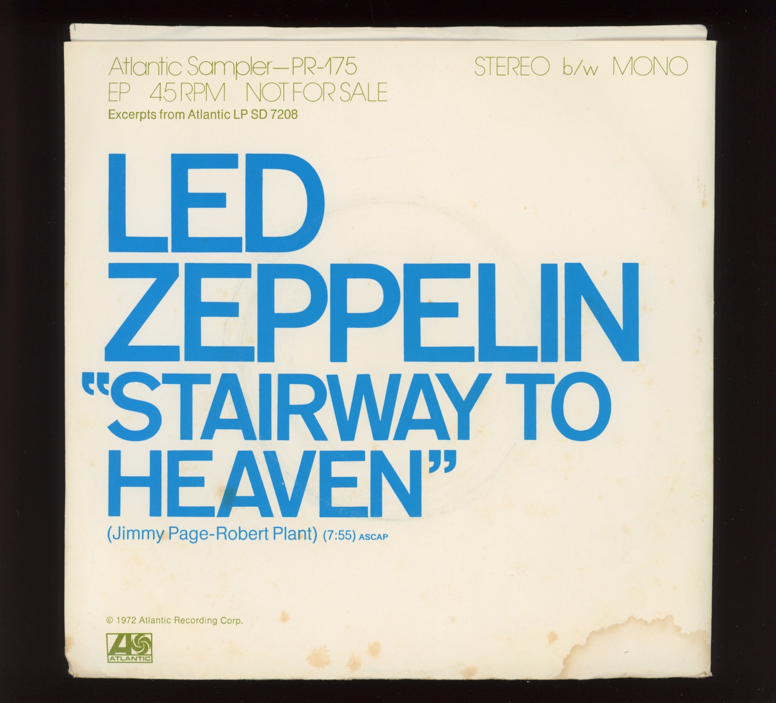 Led Zeppelin - Stairway To Heaven on Atlantic Rare Stereo / Mono Promo With Picture Sleeve