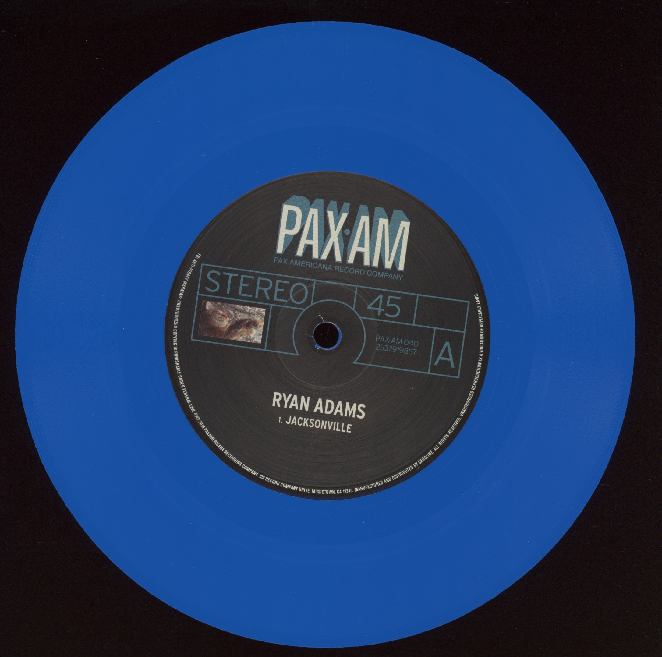 Ryan Adams - Jacksonville on Pax Americana Blue Vinyl 7" With Picture Sleeve