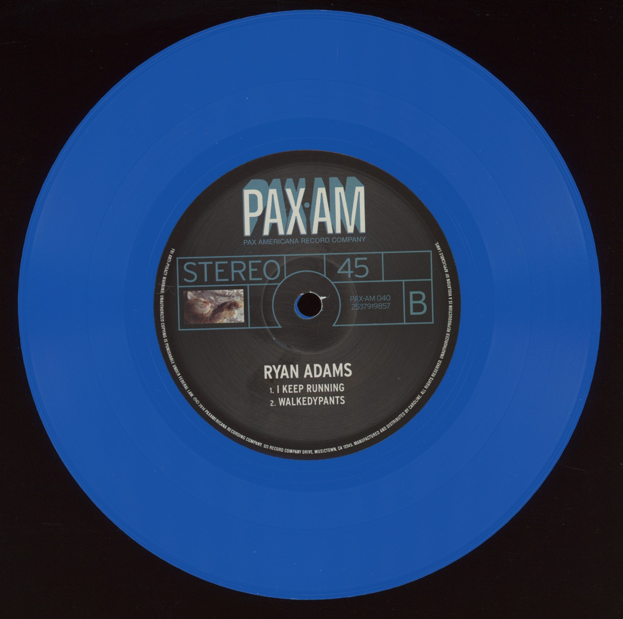 Ryan Adams - Jacksonville on Pax Americana Blue Vinyl 7" With Picture Sleeve