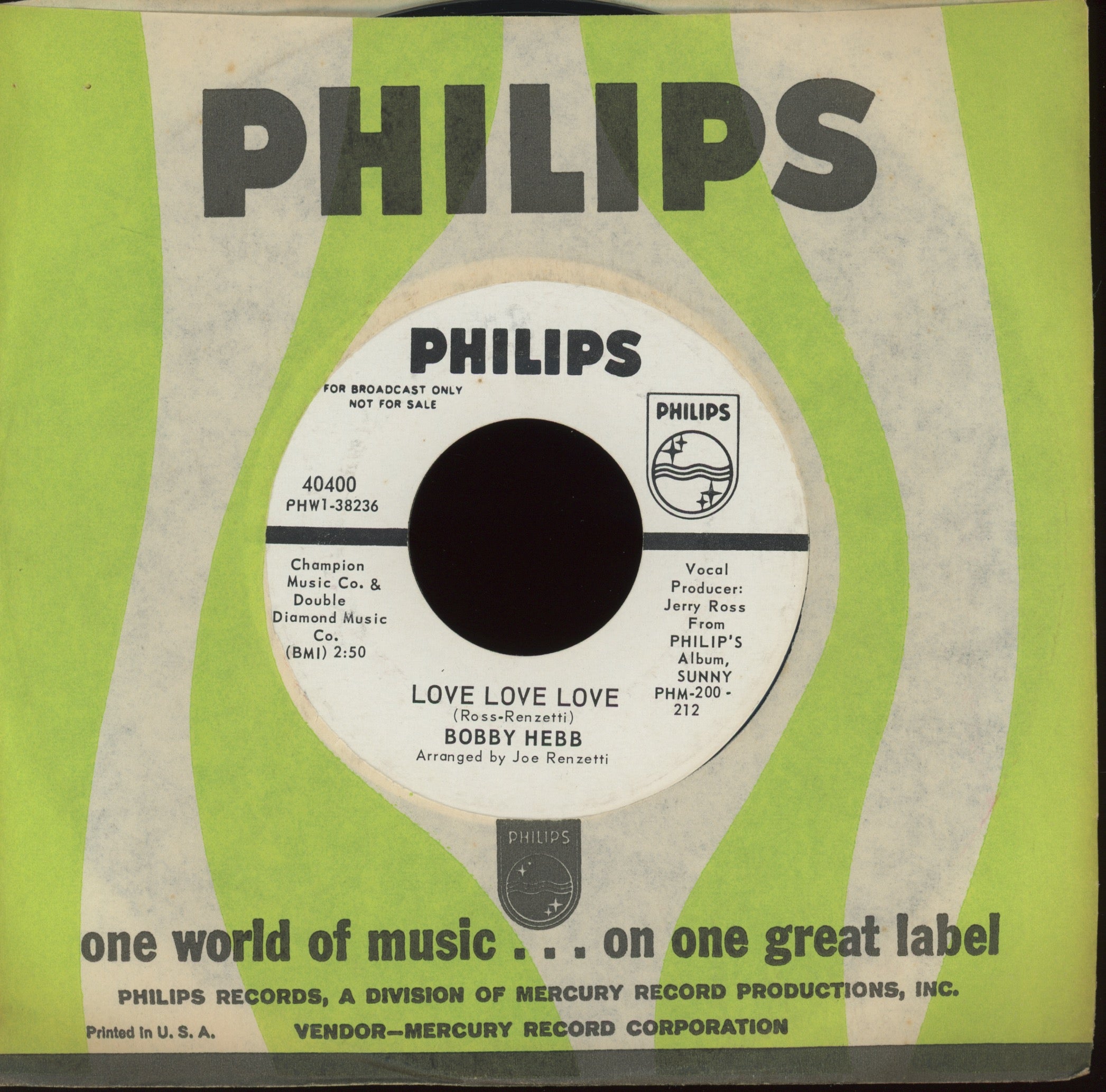 Bobby Hebb - Love, Love, Love on Philips Promo Northern Soul 45