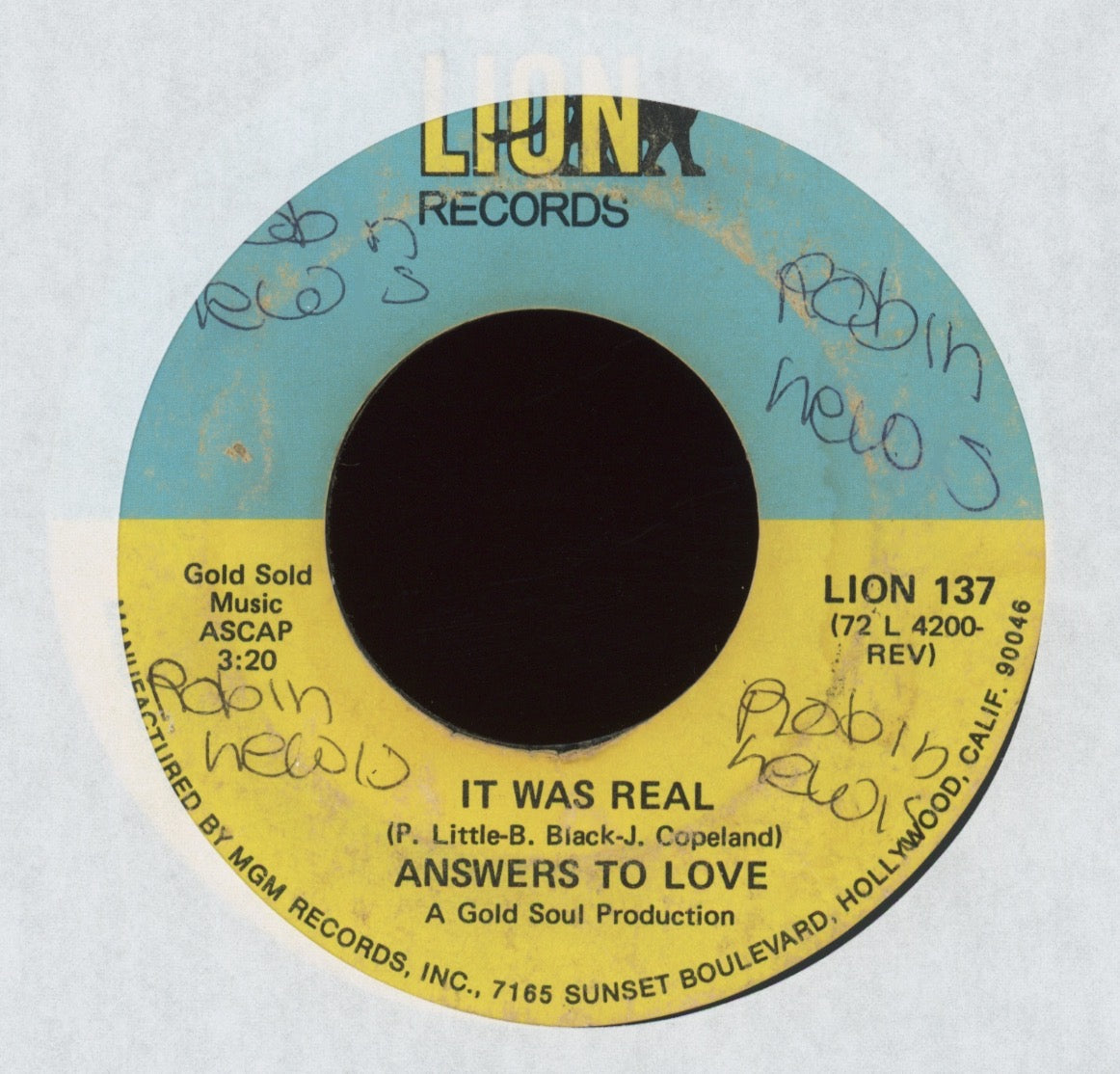 Answers To Love - It Was Real on Lion Sweet Soul 45