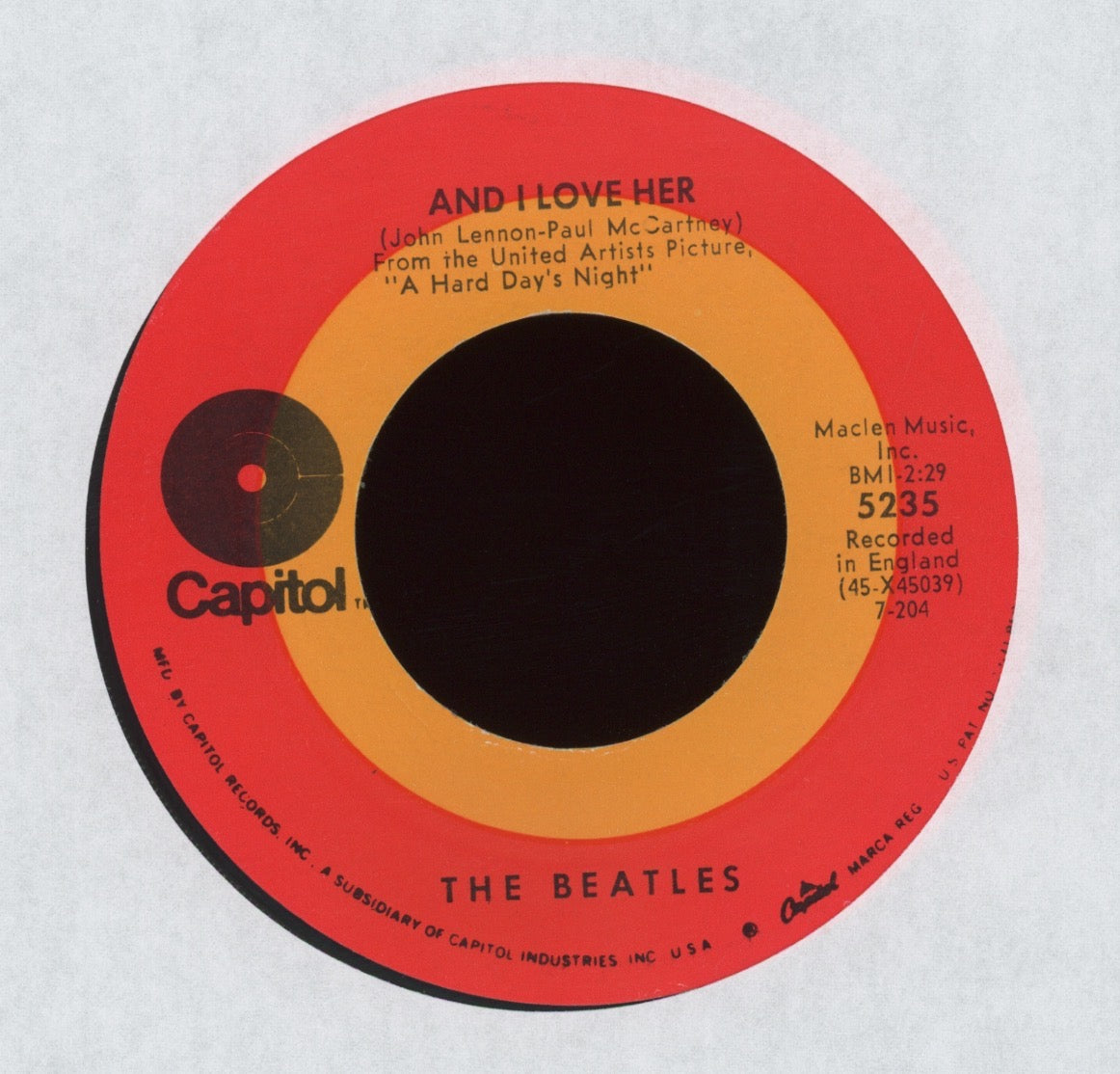 The Beatles - And I Love Her on Capitol Target Label Reissue 45