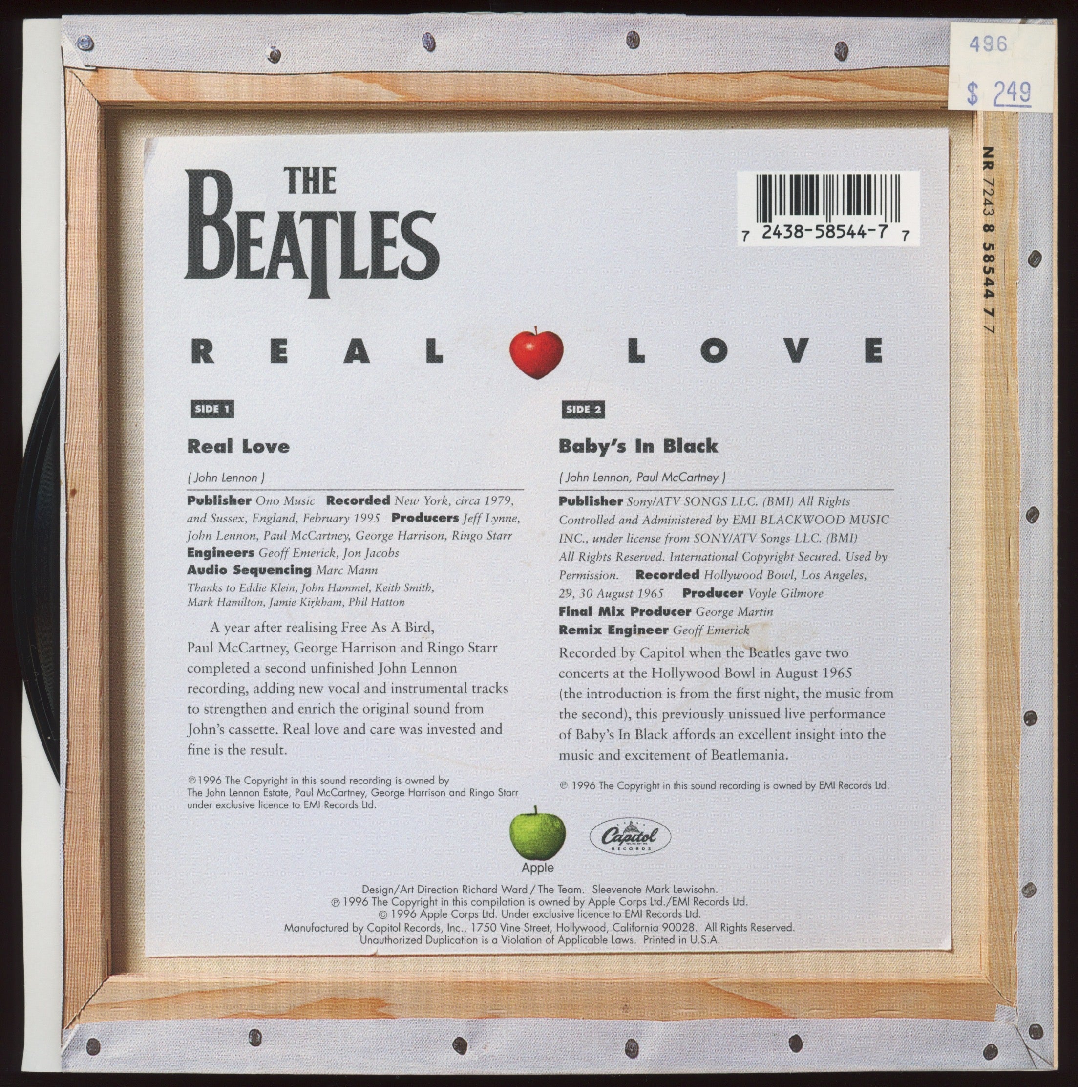 The Beatles - Real Love on Apple 45 With Picture Sleeve