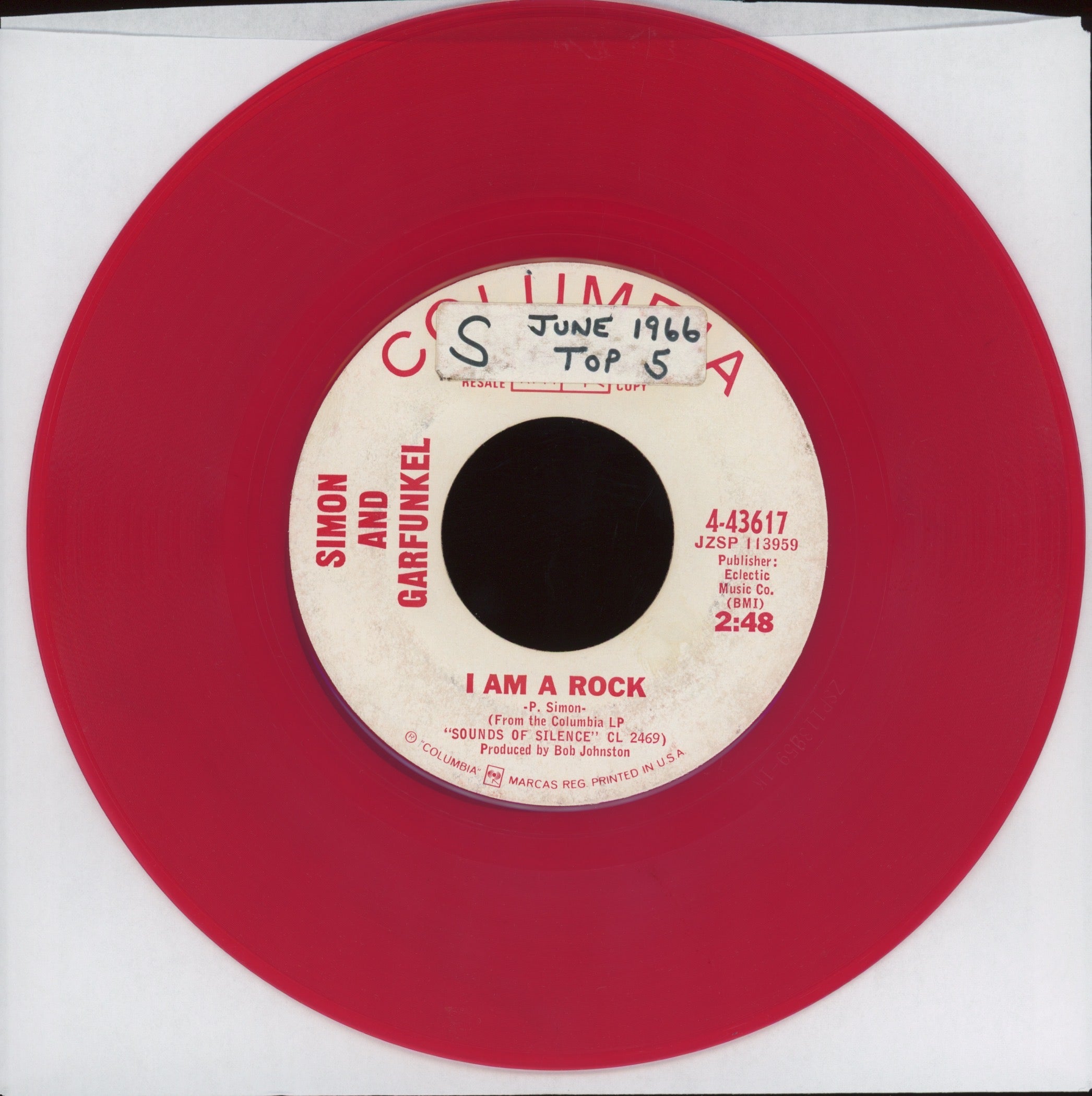 Simon & Garfunkel - I Am A Rock on Columbia Red Vinyl Promo Rock 45