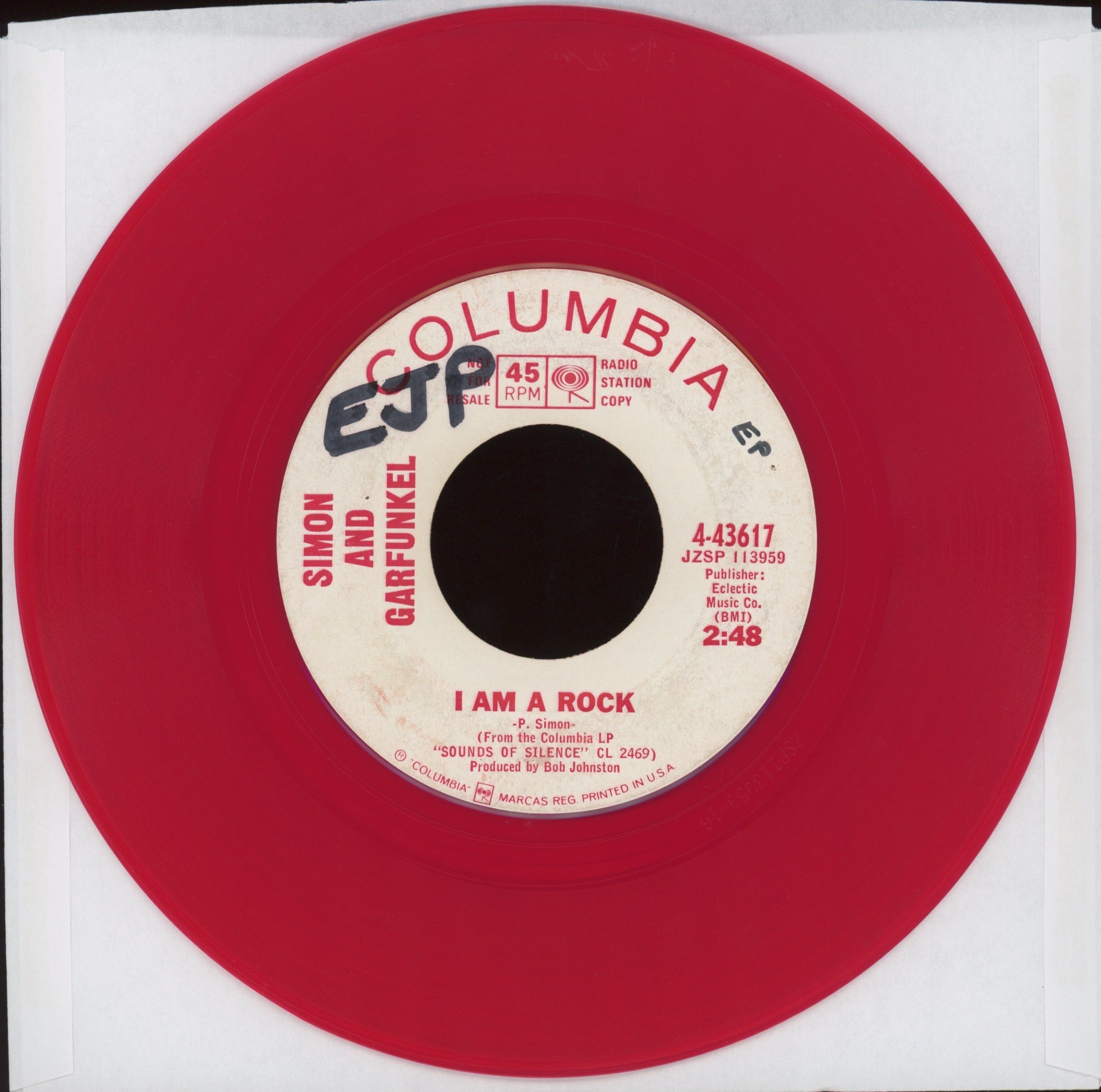 Simon & Garfunkel - I Am A Rock on Columbia Red Vinyl Promo Rock 45