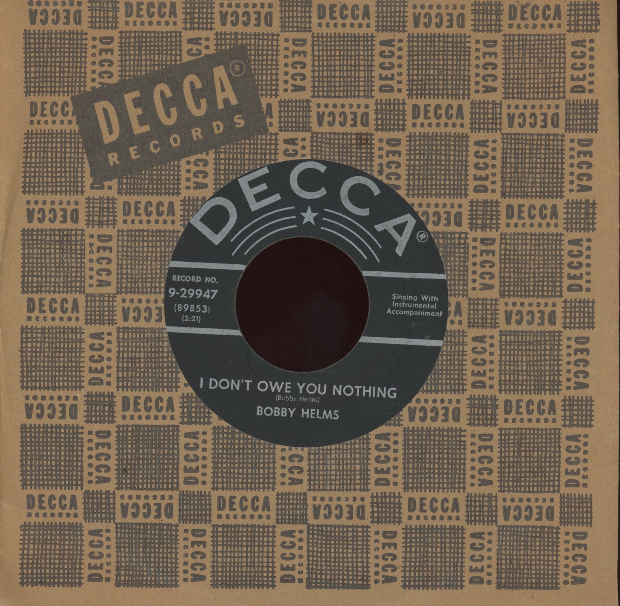 Bobby Helms - Tennessee Rock N' Roll on Decca Rockabilly 45