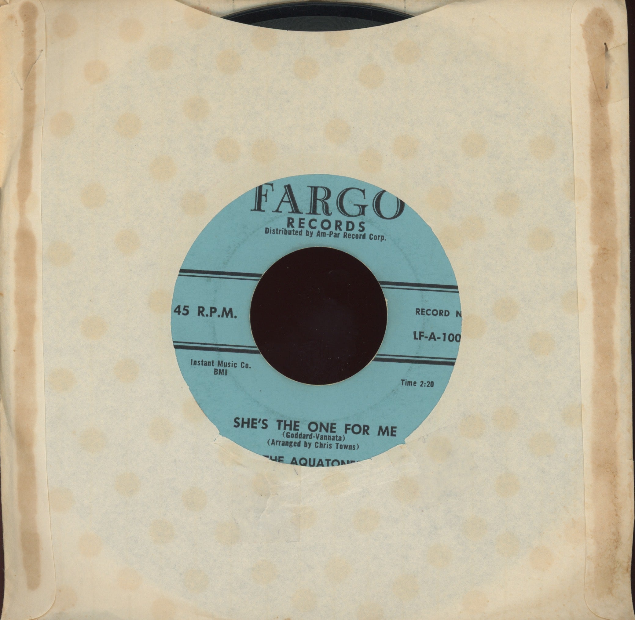 The Aquatones - She's The One For Me / You on Fargo R&B Doo Wop 45 With Company Sleeve