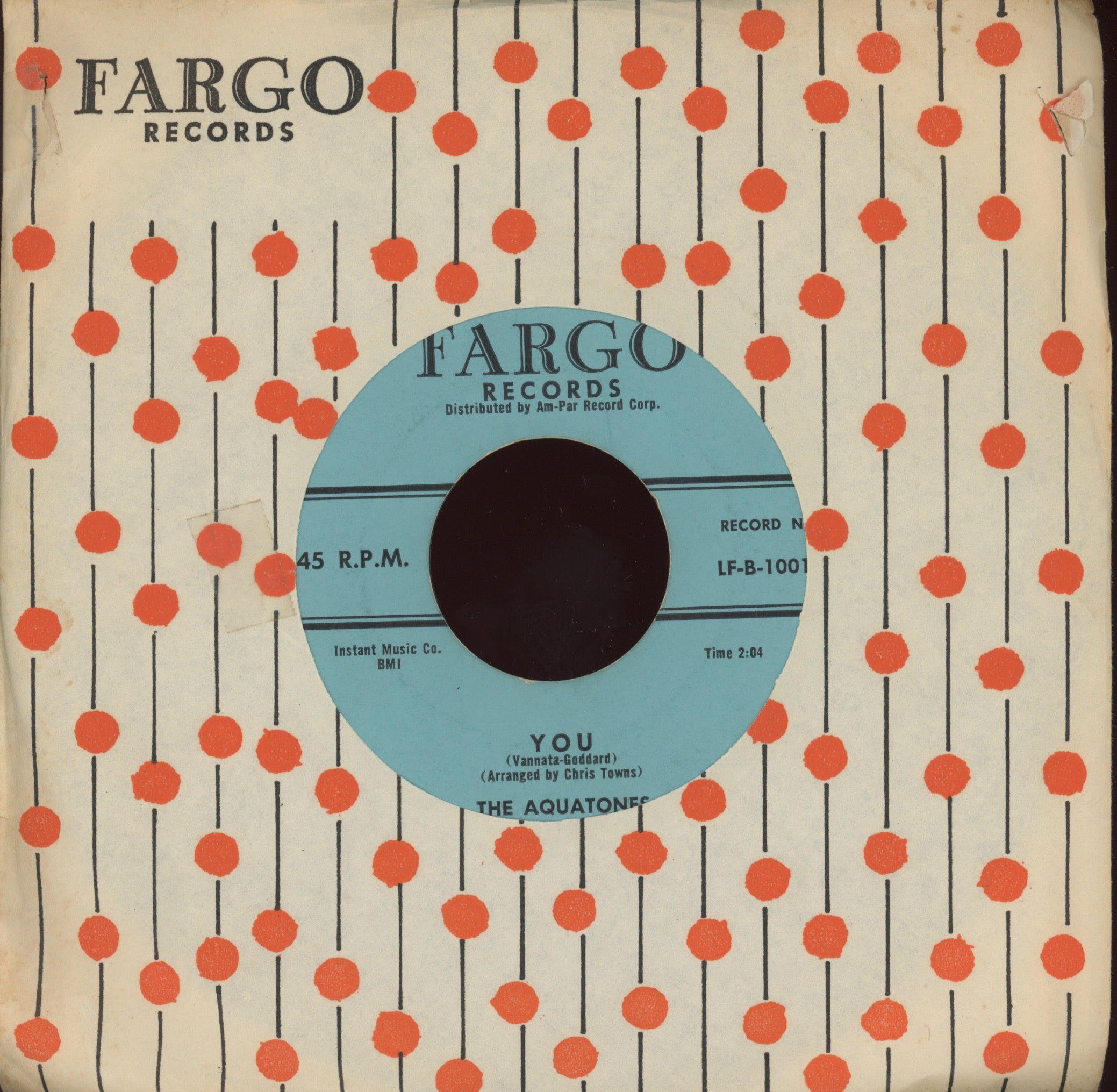 The Aquatones - She's The One For Me / You on Fargo R&B Doo Wop 45 With Company Sleeve