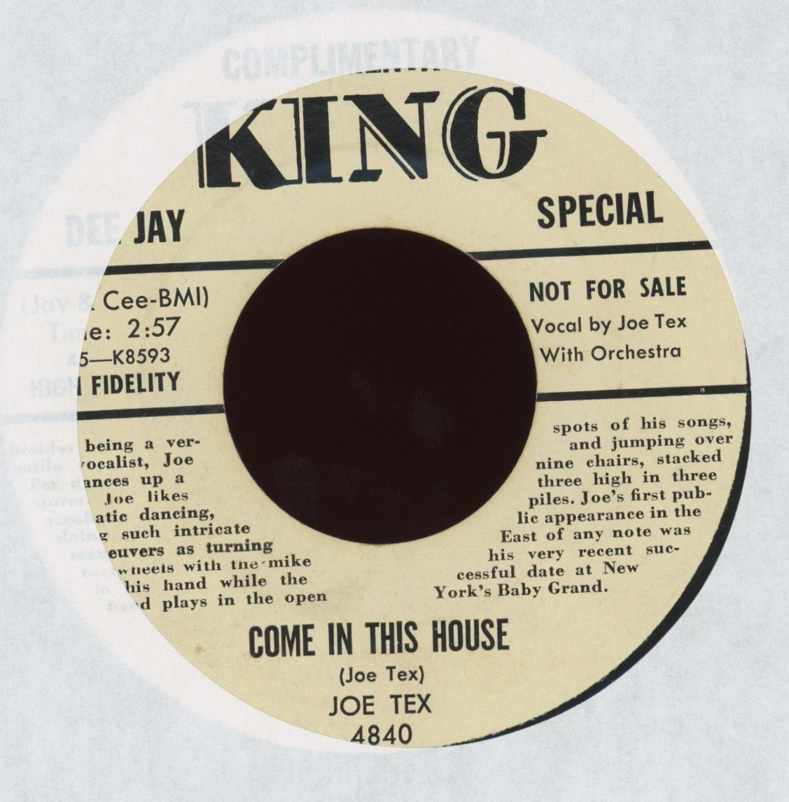 Joe Tex - Davy, You Upset My Home on King Bio Promo R&B Rocker 45