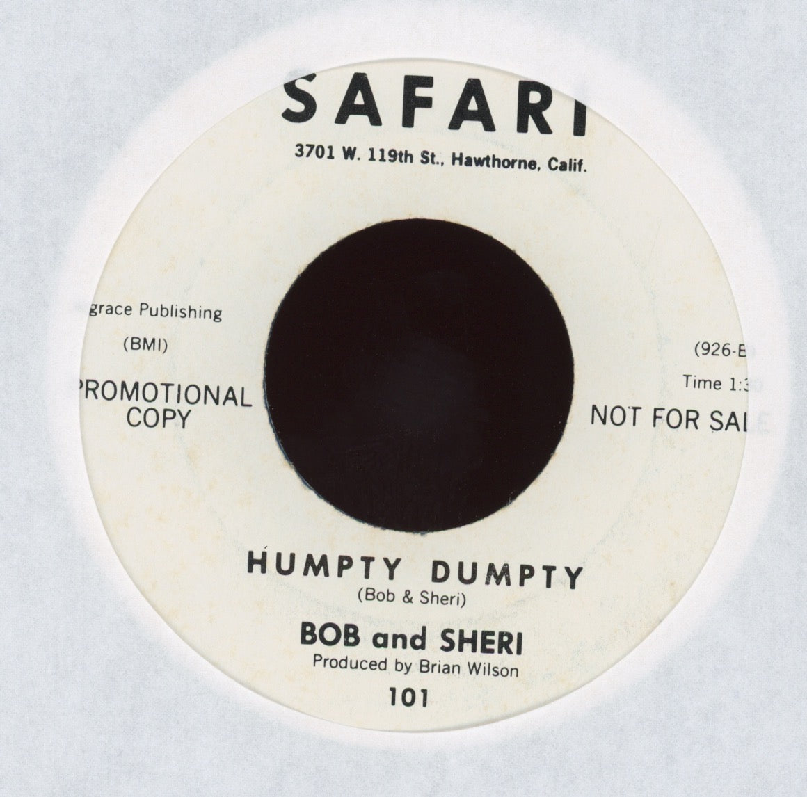 Bob & Sheri - The Surfer Moon / Humpty Dumpty on Safari Ltd Numbered Blue Vinyl 45 RPM Reissue With Cover