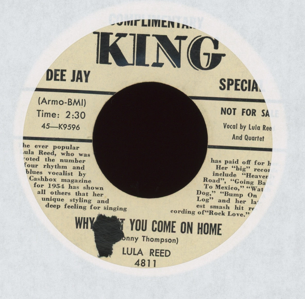 Lula Reed - Why Don't You Come On Home / I'm Giving All My Love on King Promo Doo Wop Blues R&B 45