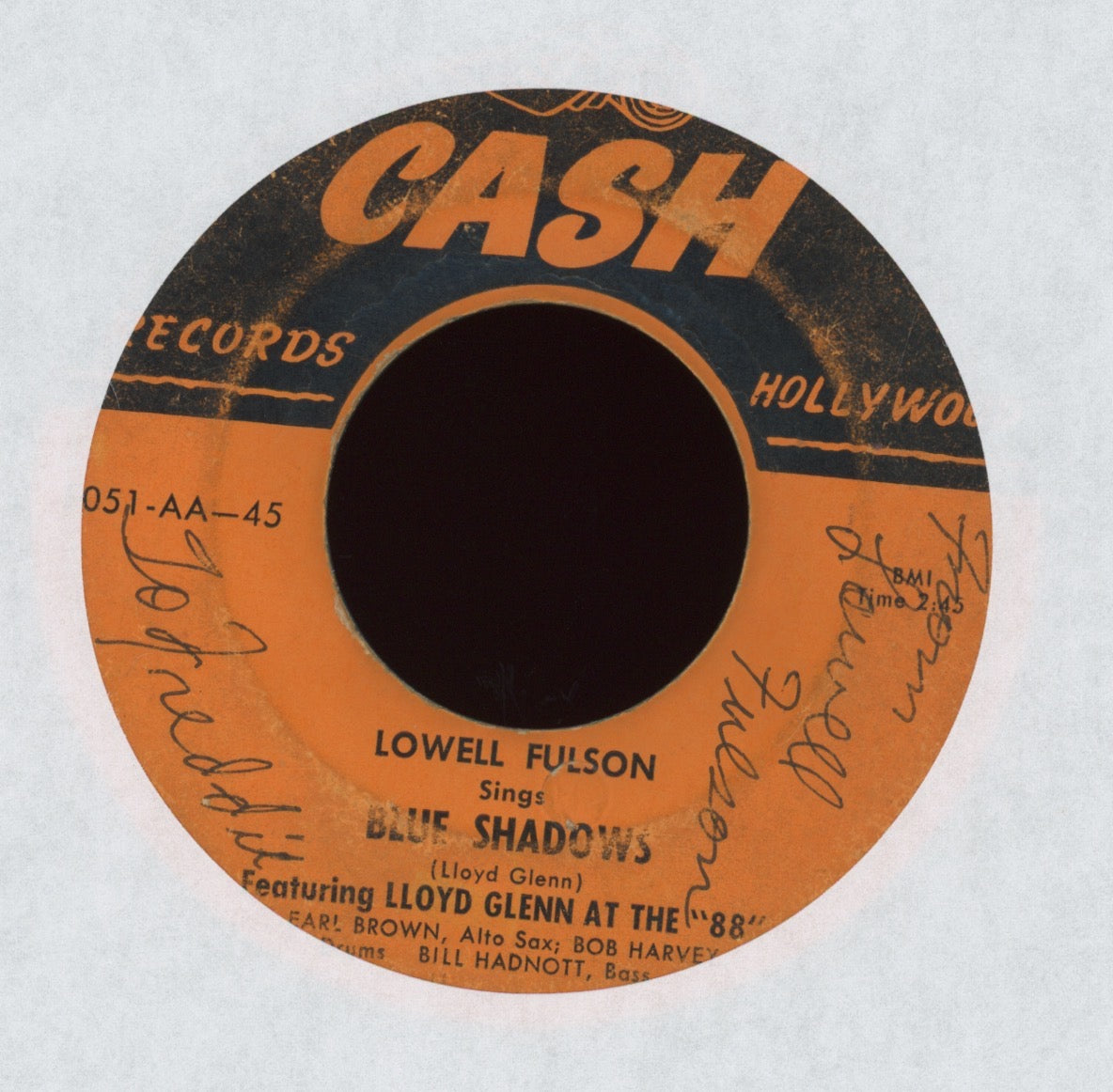 Lowell Fulson - Blue Shadows / Low Society Blues on Cash Records Blues 45