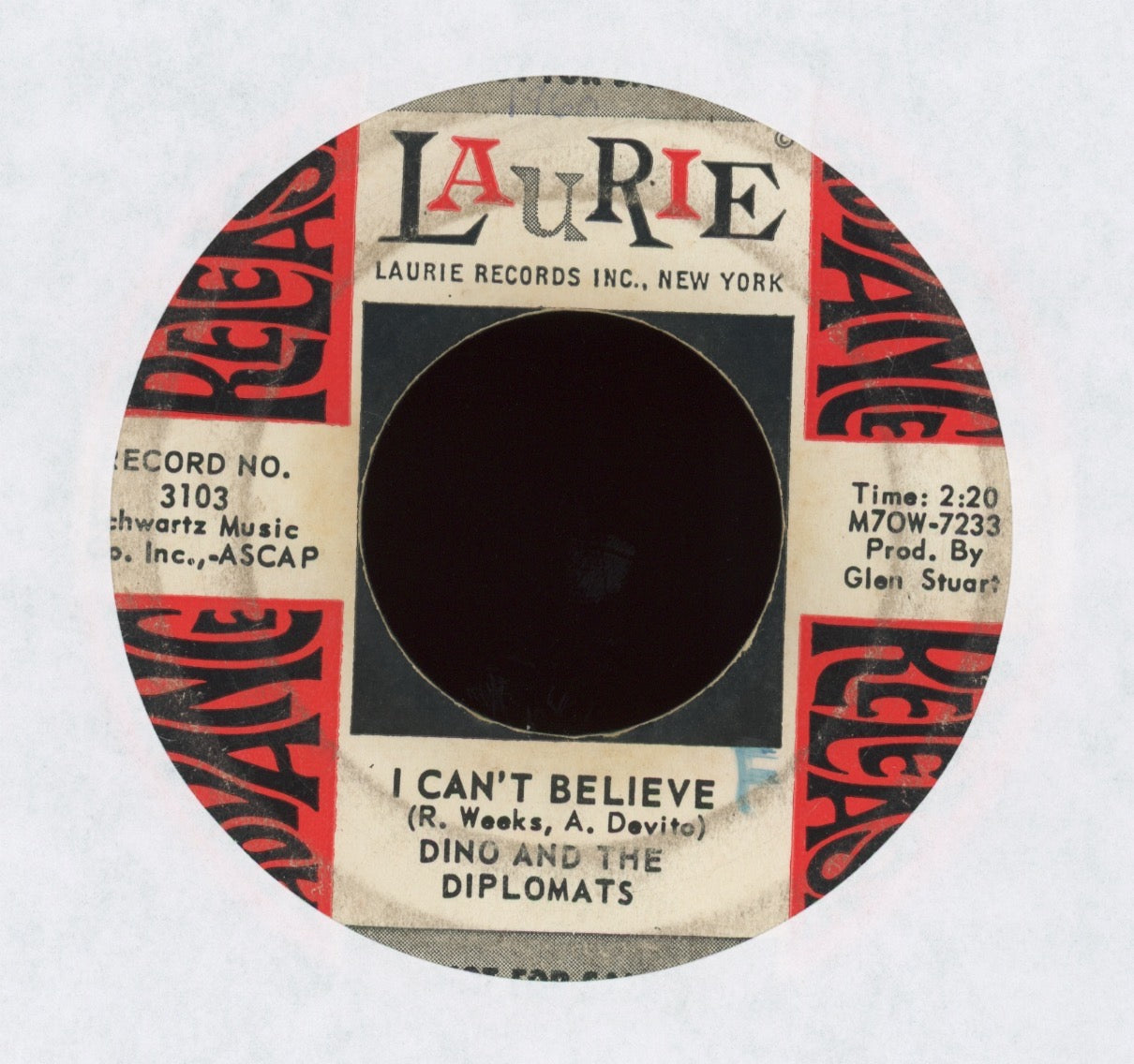 Dino & The Diplomats - I Can't Believe / My Dream on Laurie Promo Doo Wop 45