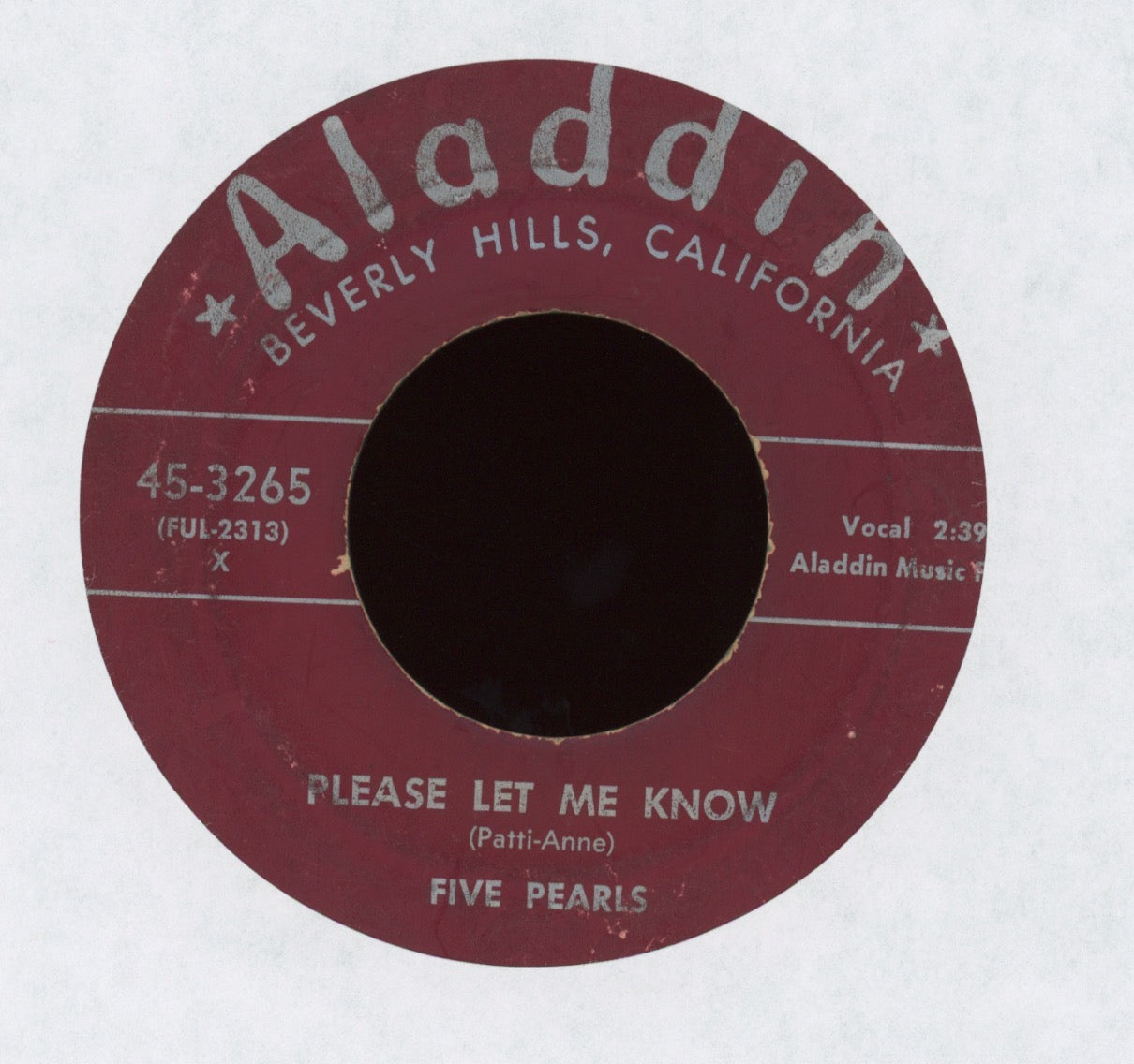 Five Pearls - Please Let Me Know / Real Humdinger on Aladdin Doo Wop 45