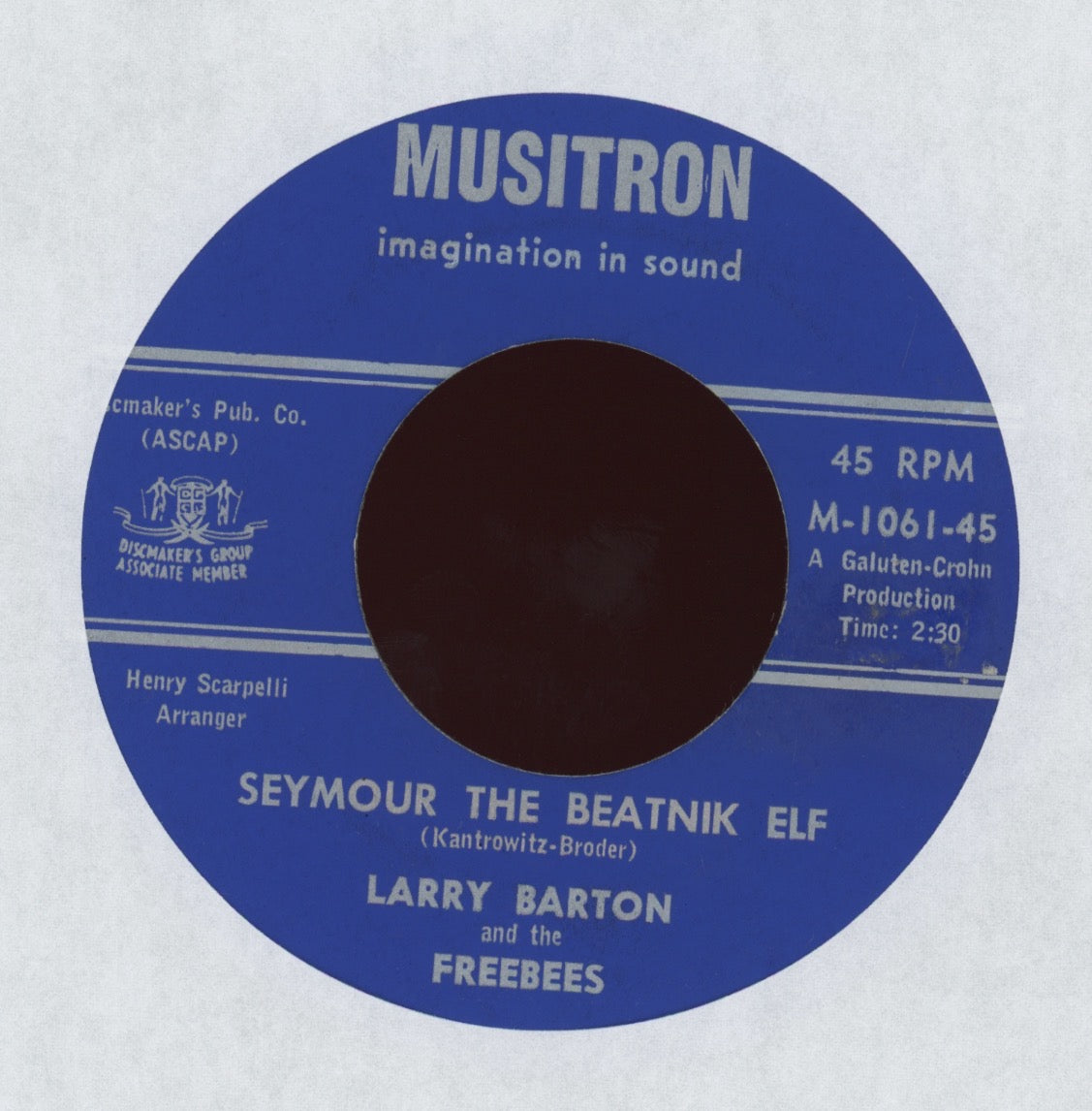 Larry Barton and the Freebees - Seymour The Beatnik Elf on Musitron Novelty Christmas Rocker 45