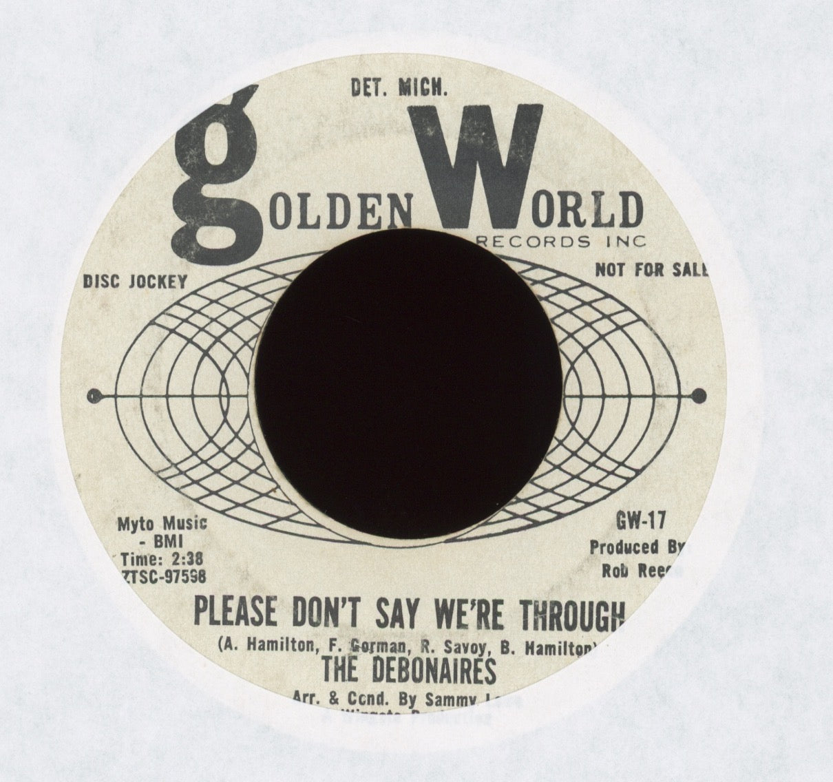 The Debonaires - Please Don’t Say We’re Through / A Little Too Long on Golden World Promo Soul 45