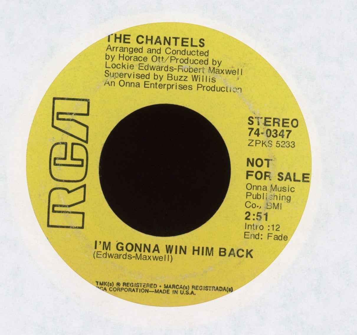 The Chantels - Love Makes All The Difference In The World / I'm Gonna Win Him Back on RCA Promo Soul 45