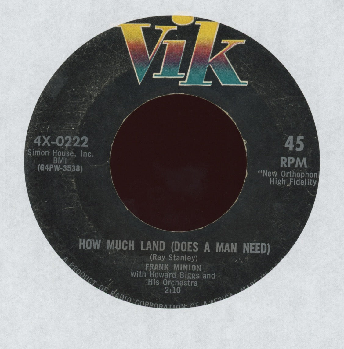 Frank Minion - How Much Land (Does A Man Need) on Vik R&B Popcorn 45