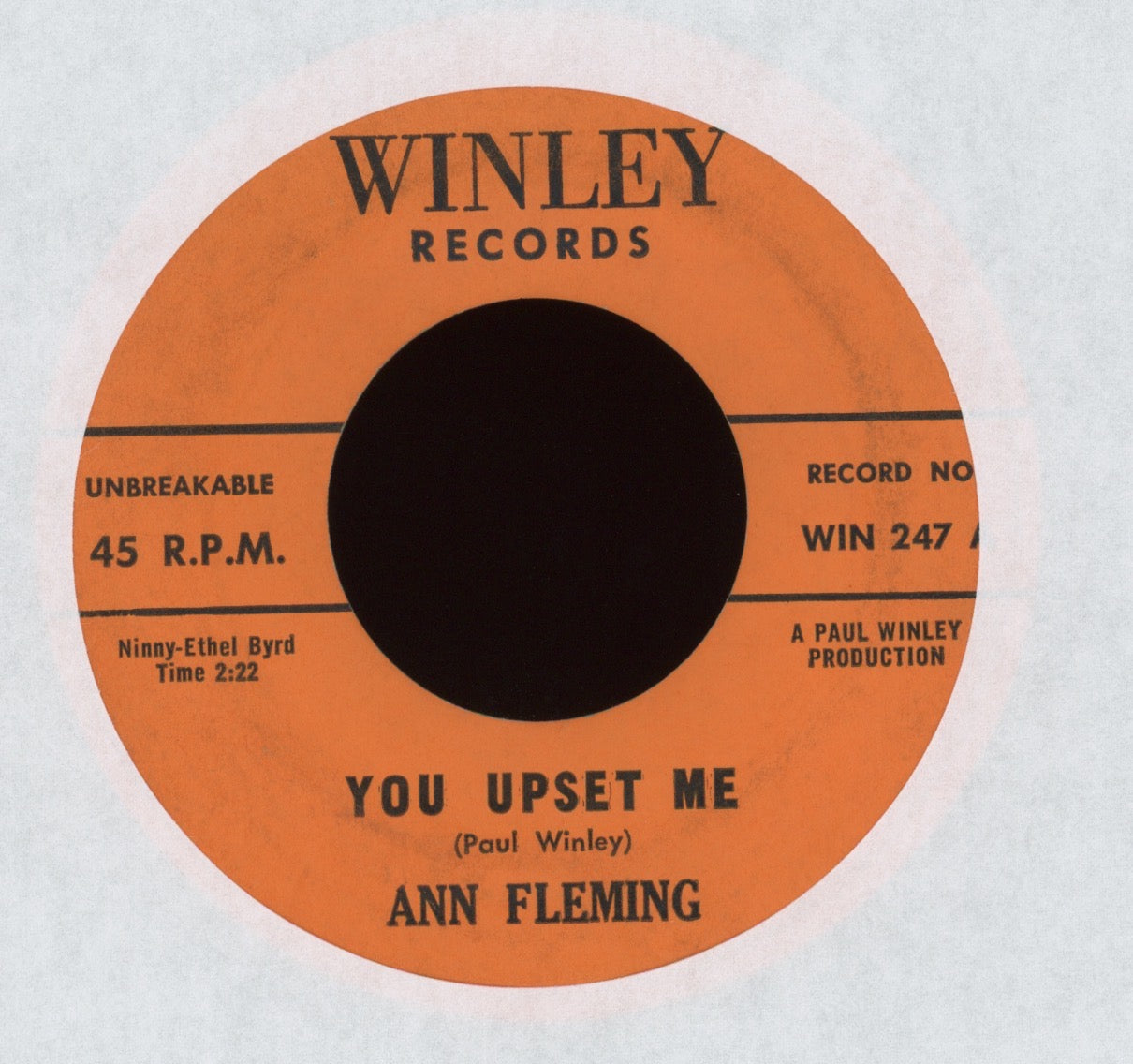 Ann Fleming - You Upset Me / Jive Time Baby on Winley Records Popcorn 45