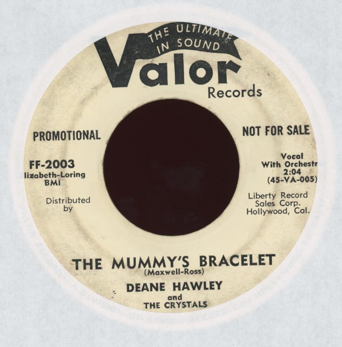 Deane Hawley And The Crystals - The Mummy's Bracelet on Valor Promo Halloween Horror Rockabilly Popcorn 45