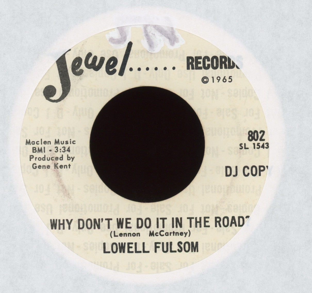 Lowell Fulson - Why Don't We Do It In The Road / Too Soon on Jewel Promo Funk Soul 45