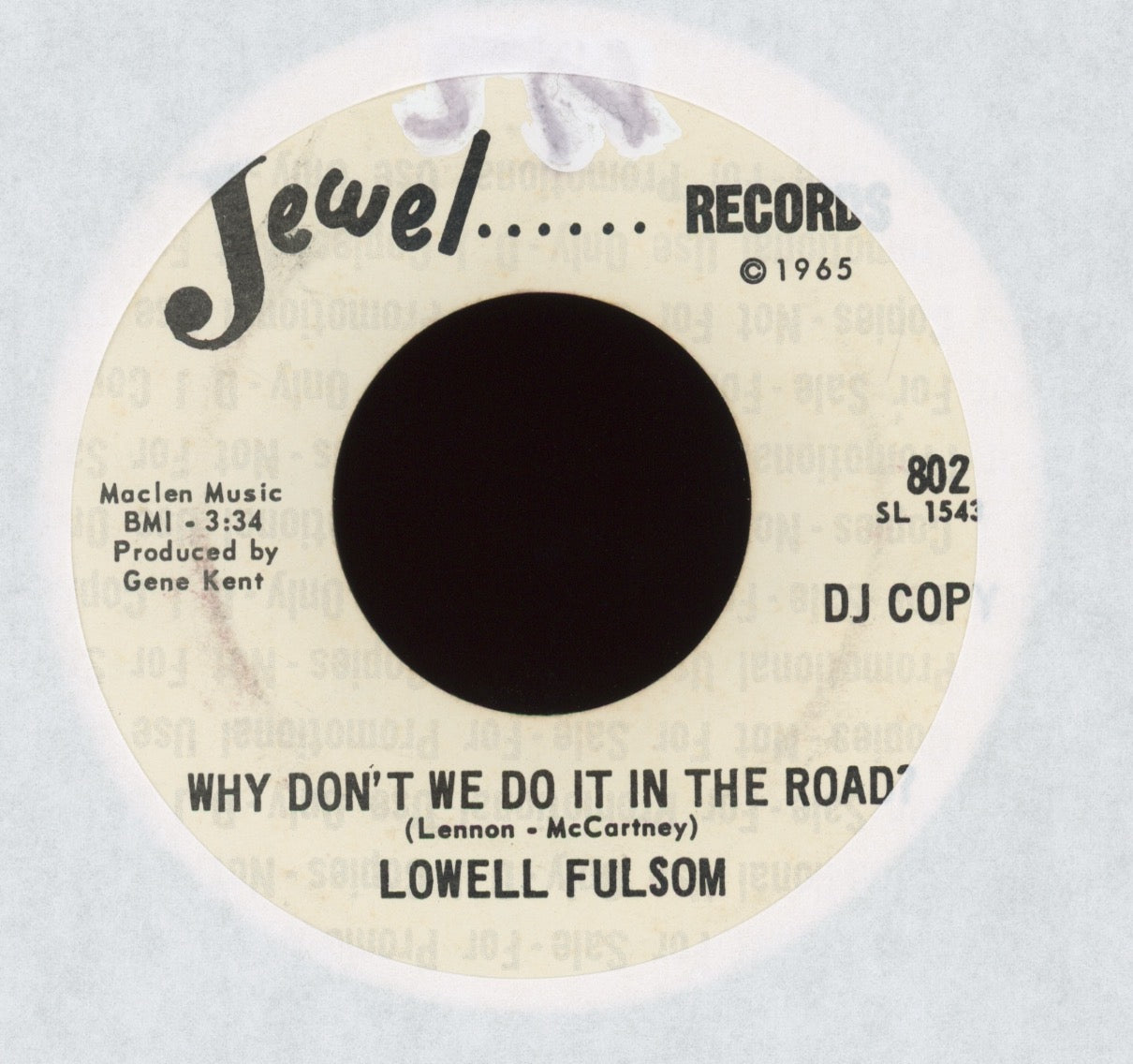 Lowell Fulson - Why Don't We Do It In The Road / Too Soon on Jewel Promo Funk Soul 45