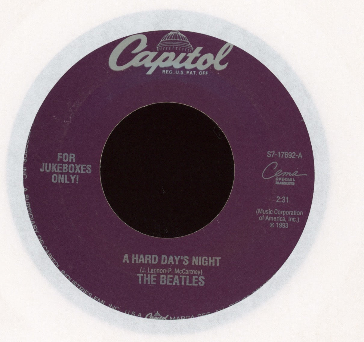 The Beatles - A Hard Day's Night on Capitol White Vinyl 45