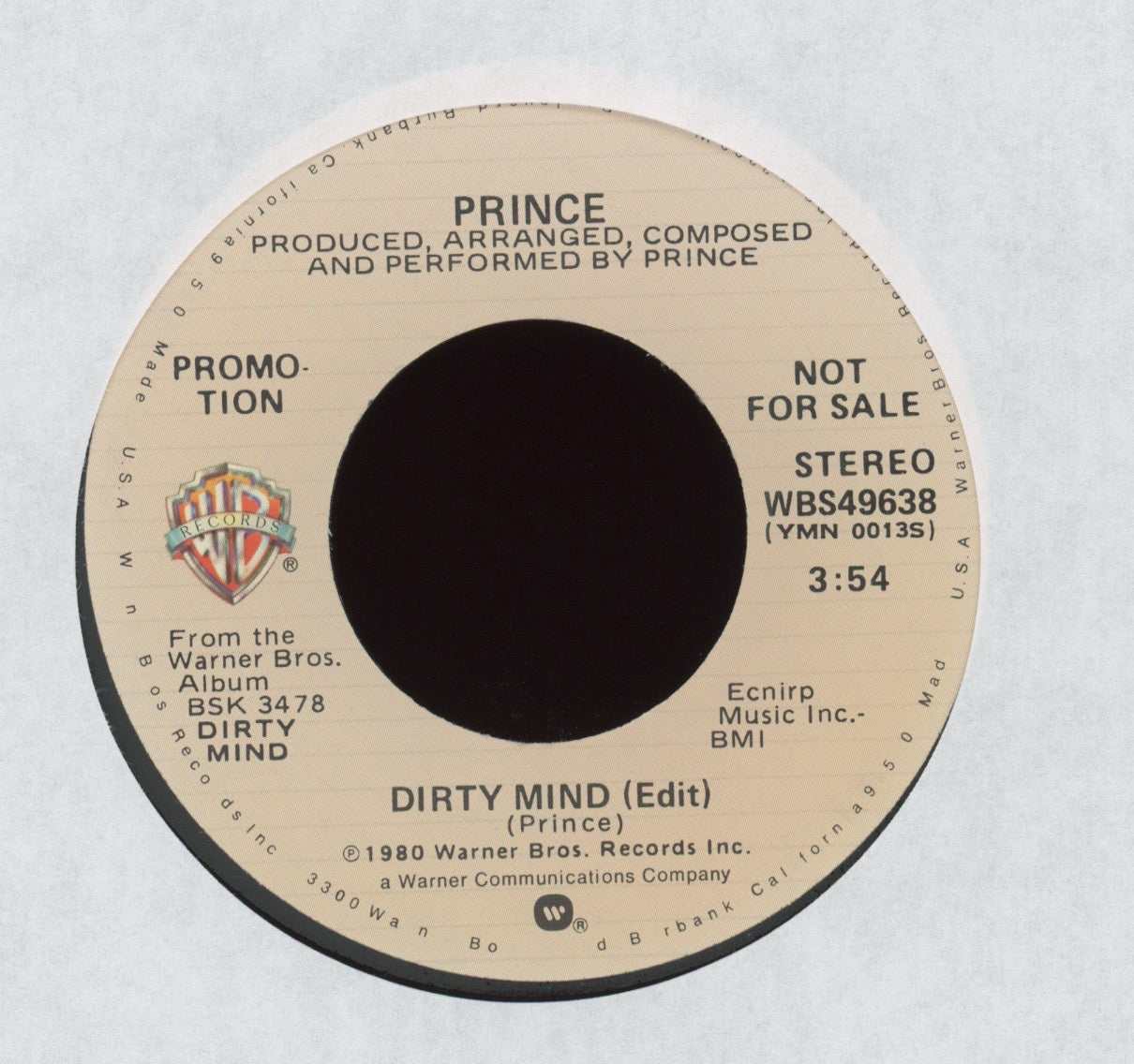 Prince - Dirty Mind on Warner Bros. Funk Soul 45