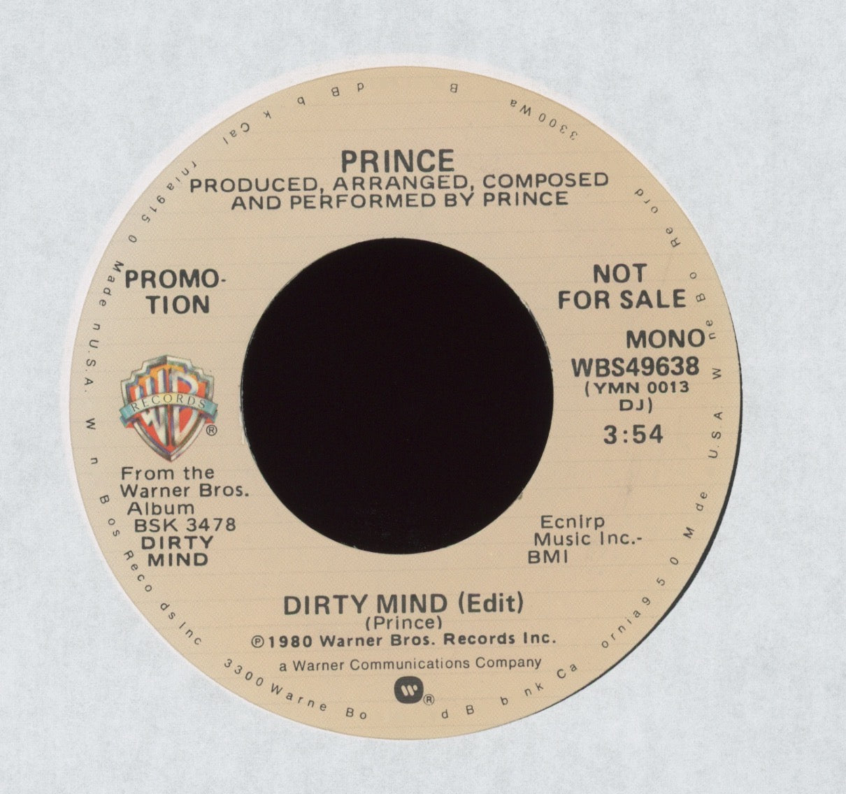 Prince - Dirty Mind on Warner Bros. Funk Soul 45