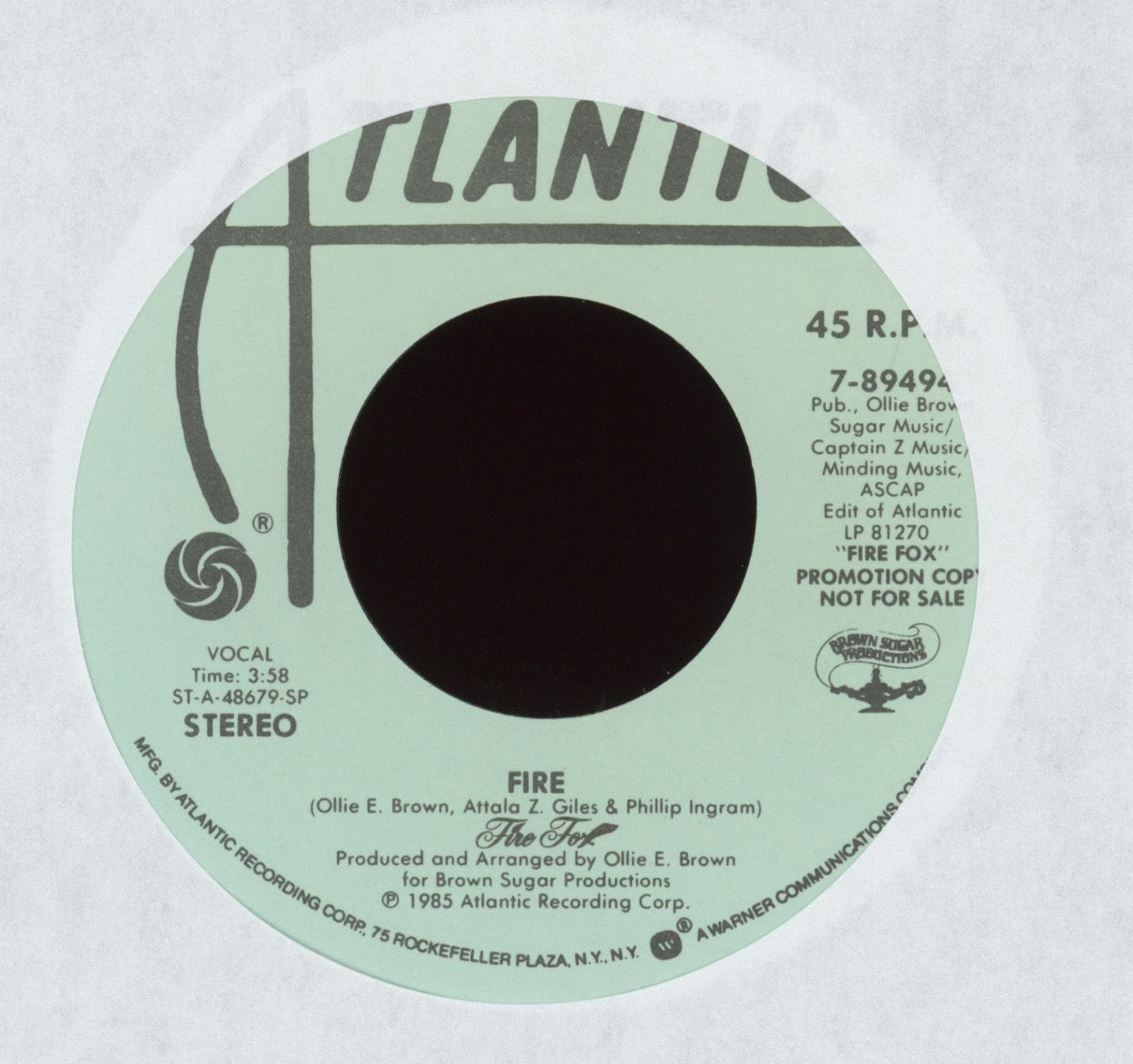 Fire Fox - Fire on Atlantic Promo Modern Soul Funk 45