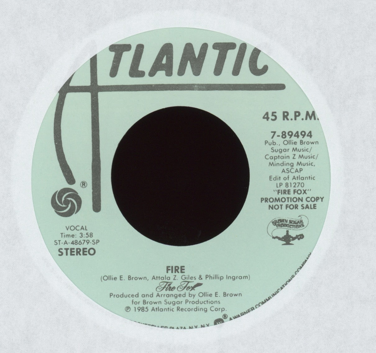 Fire Fox - Fire on Atlantic Promo Modern Soul Funk 45