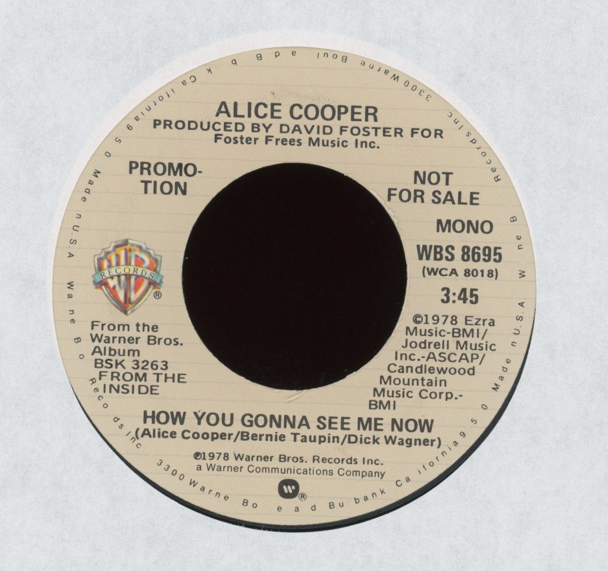 Alice Cooper - How You Gonna See Me Now on Warner Bros. Promo Rock 45